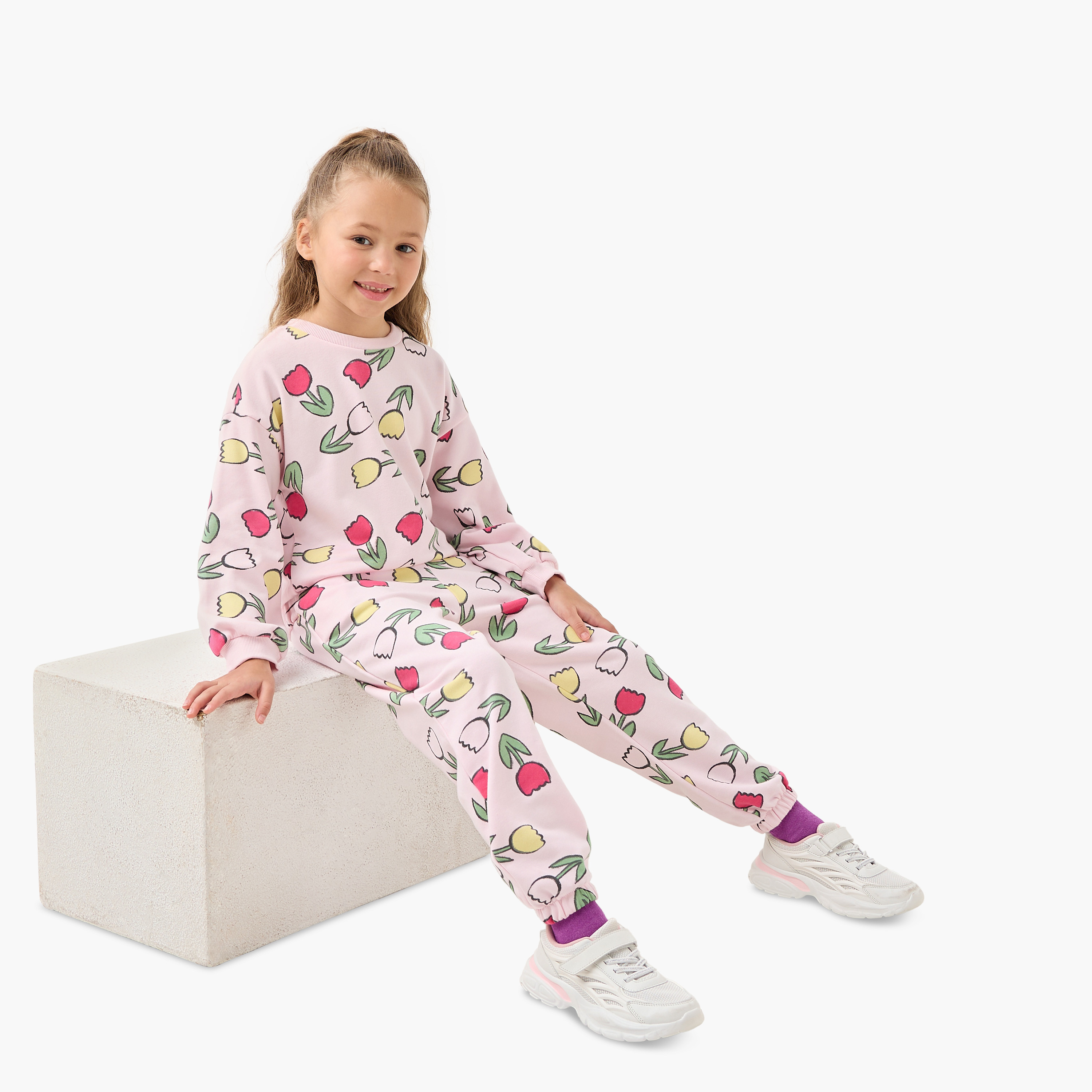 Juniors Floral Print Pullover with Crew Neck-baby-girls-clothing-winterwear-sweatshirts-image-2