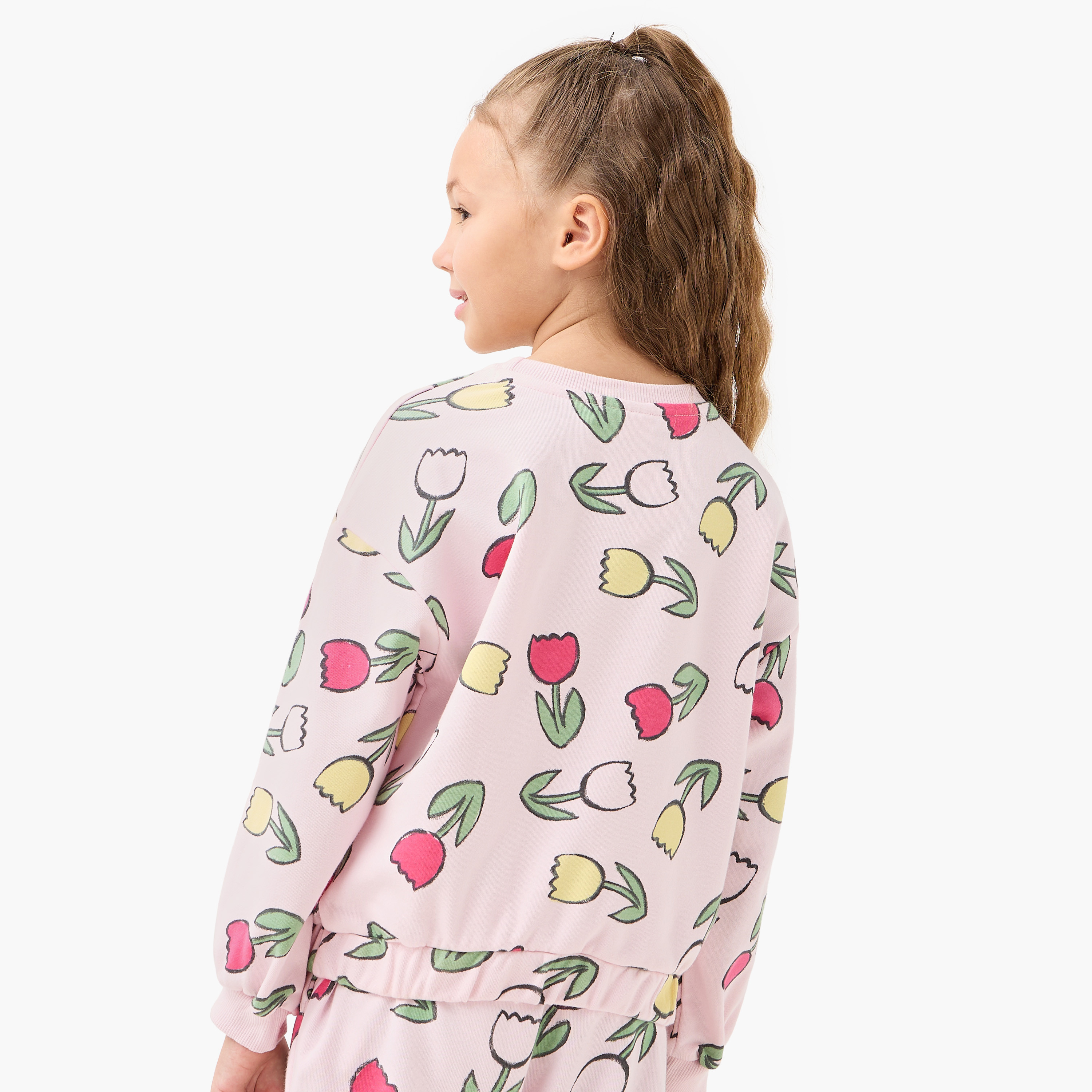 Juniors Floral Print Pullover with Crew Neck-baby-girls-clothing-winterwear-sweatshirts-image-3