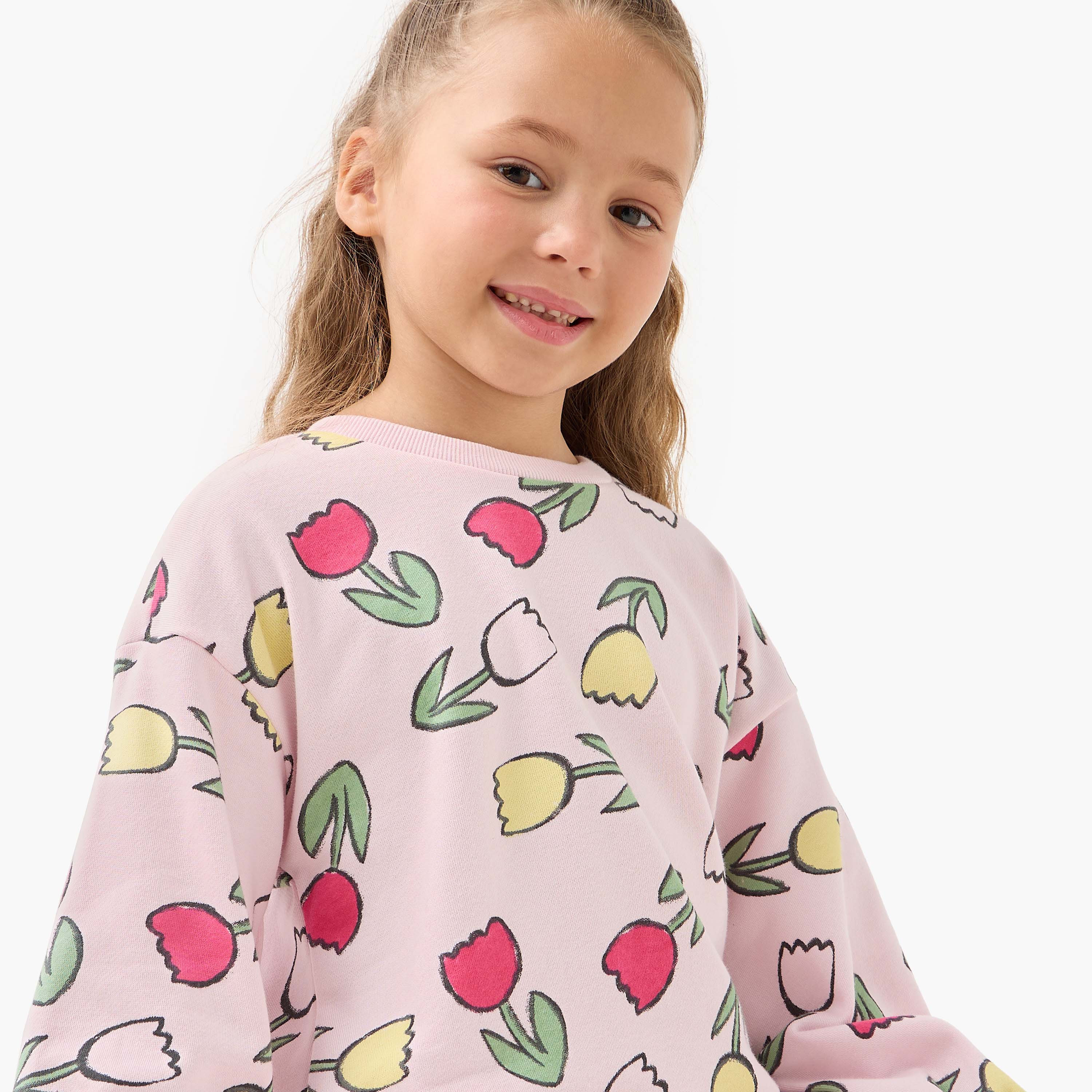 Juniors Floral Print Pullover with Crew Neck-baby-girls-clothing-winterwear-sweatshirts-image-4