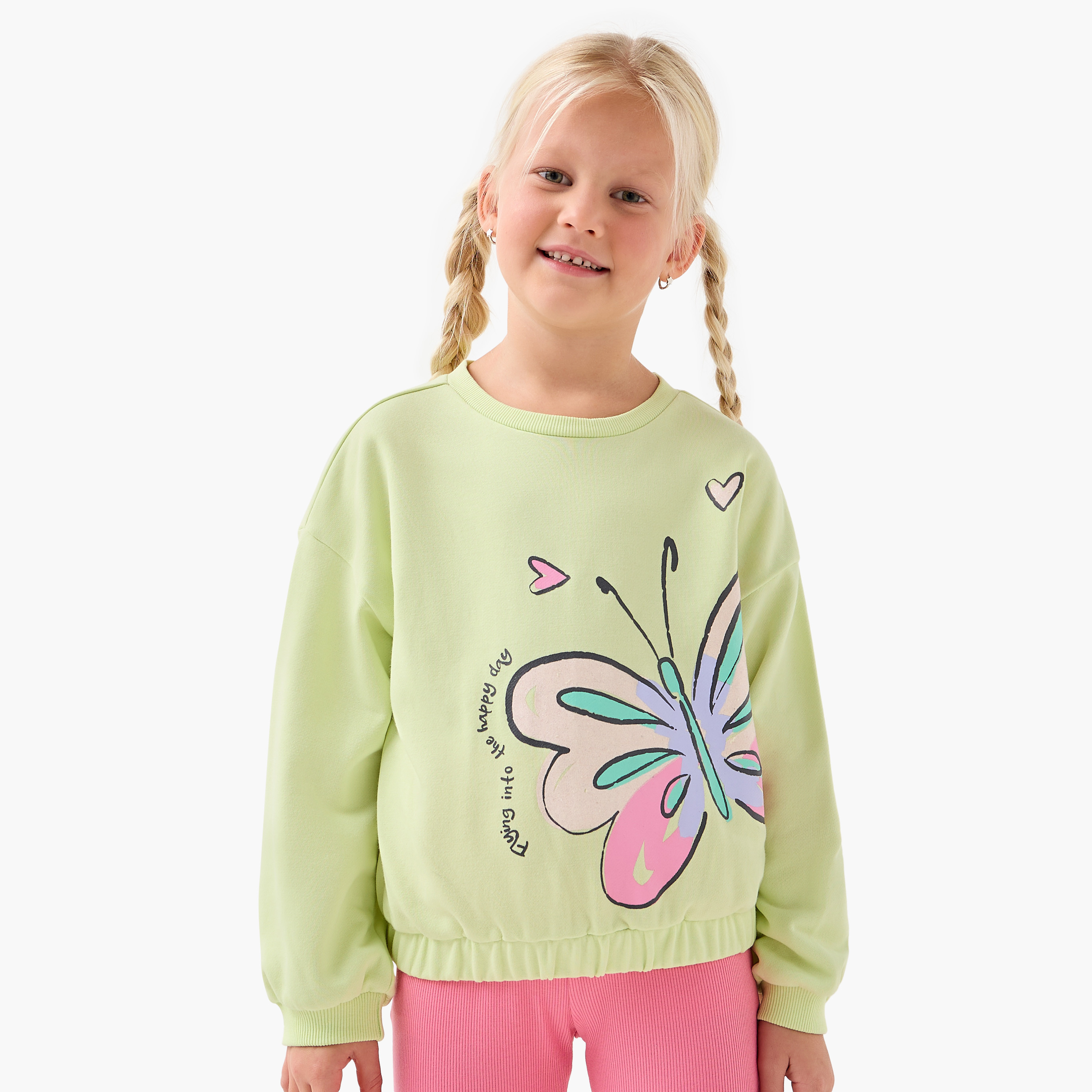 Juniors Butterfly Print Sweatshirt with Long Sleeves-baby-girls-clothing-sweatshirts-image-1