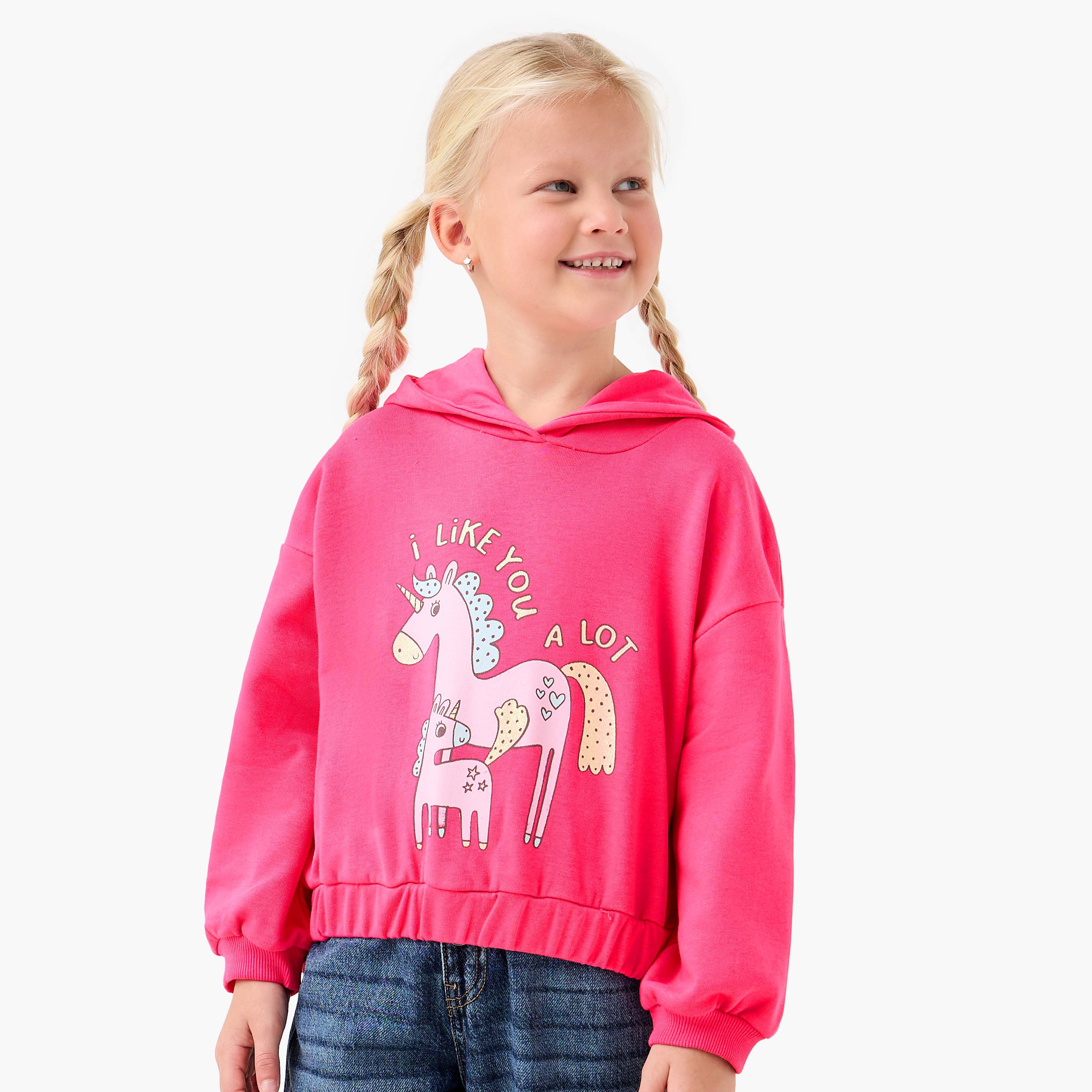 Juniors Unicorn Print Hoodie with Long Sleeves-girls-clothing-sweatshirts-image-1