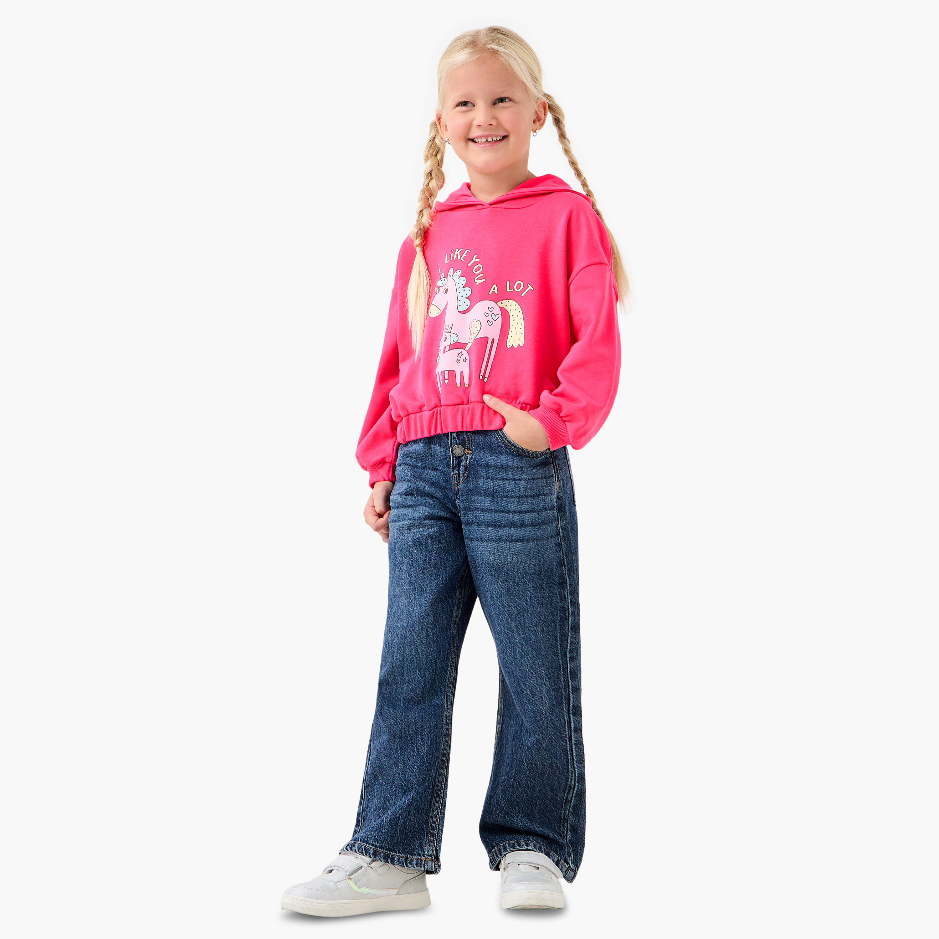 Juniors Unicorn Print Hoodie with Long Sleeves-girls-clothing-sweatshirts-image-2