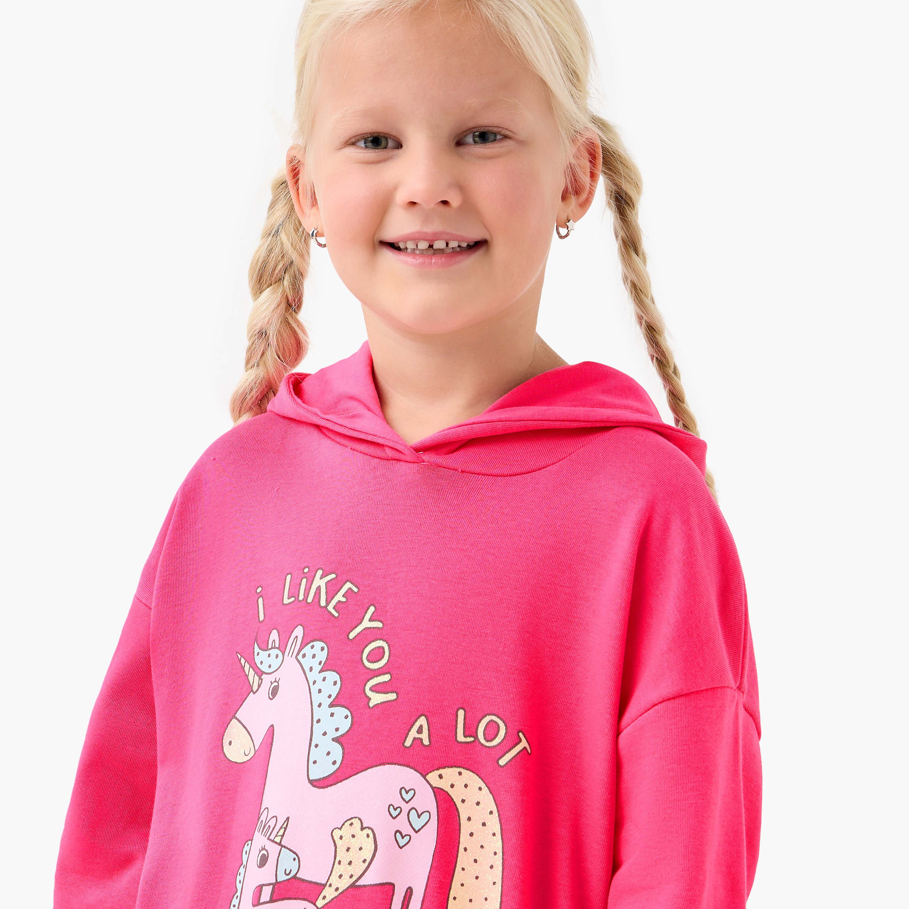 Juniors Unicorn Print Hoodie with Long Sleeves-girls-clothing-sweatshirts-image-4