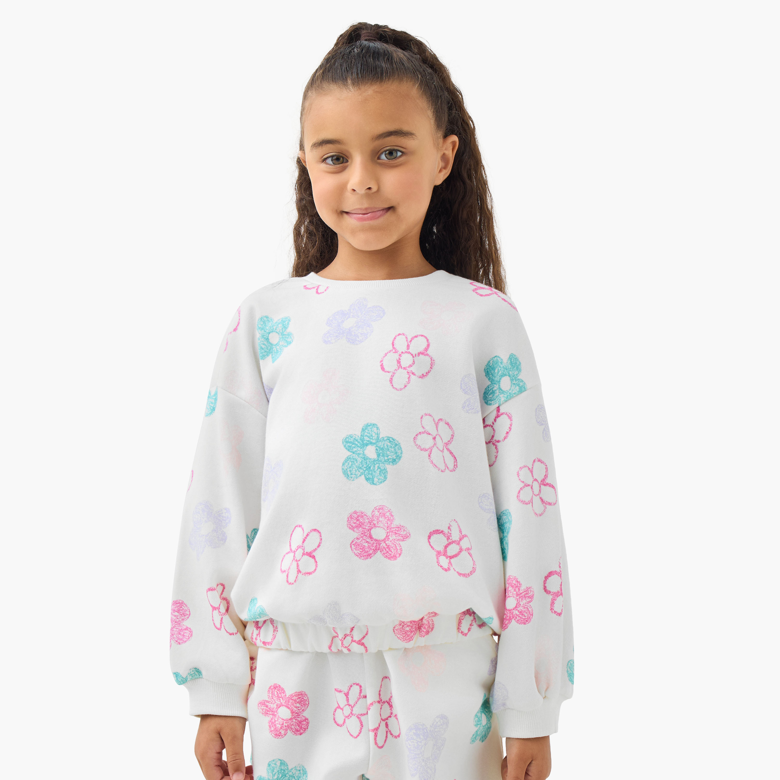 Juniors Floral Print Sweatshirt with Long Sleeves-baby-girls-clothing-sweatshirts-image-3