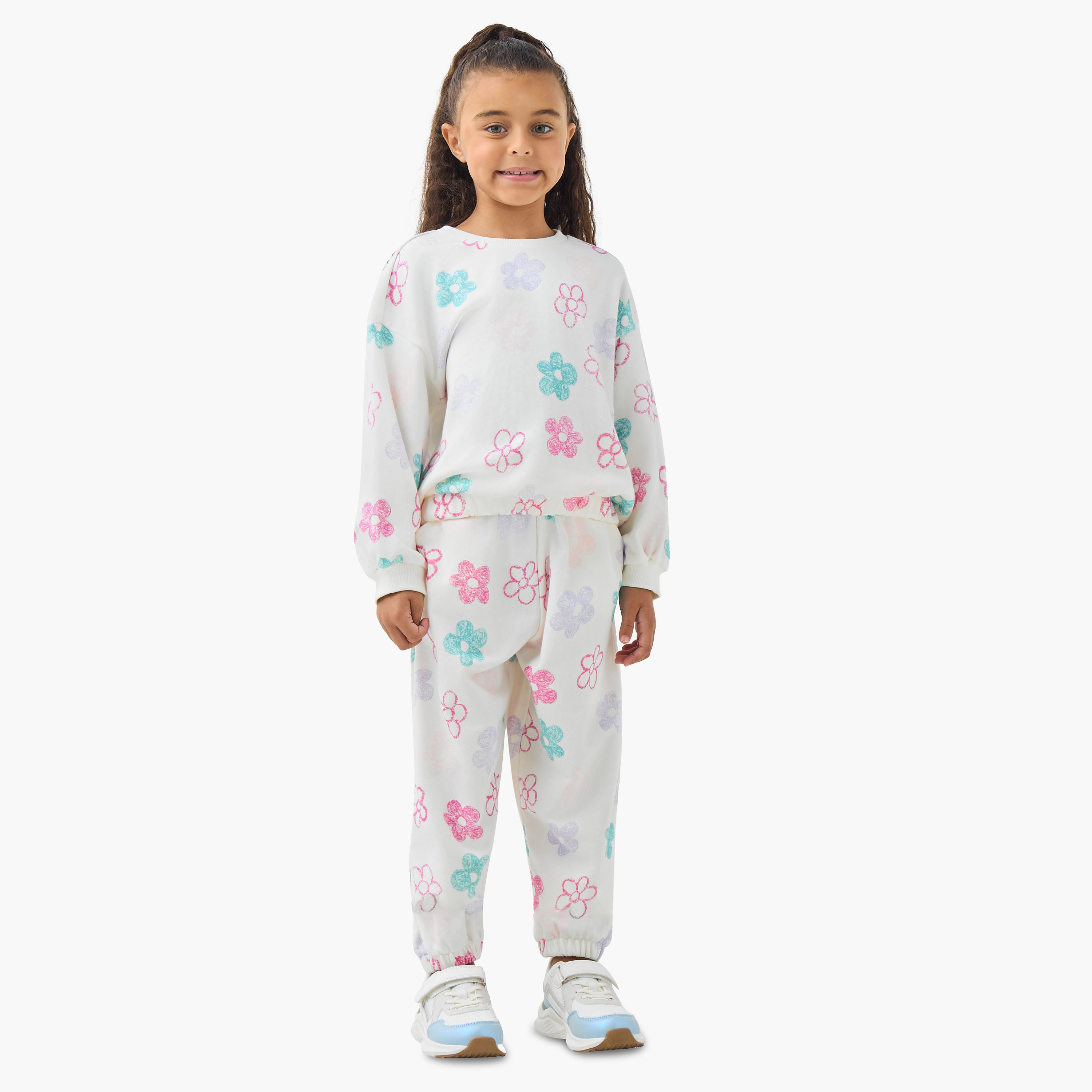 Juniors Floral Print Sweatshirt with Long Sleeves-baby-girls-clothing-sweatshirts-image-4
