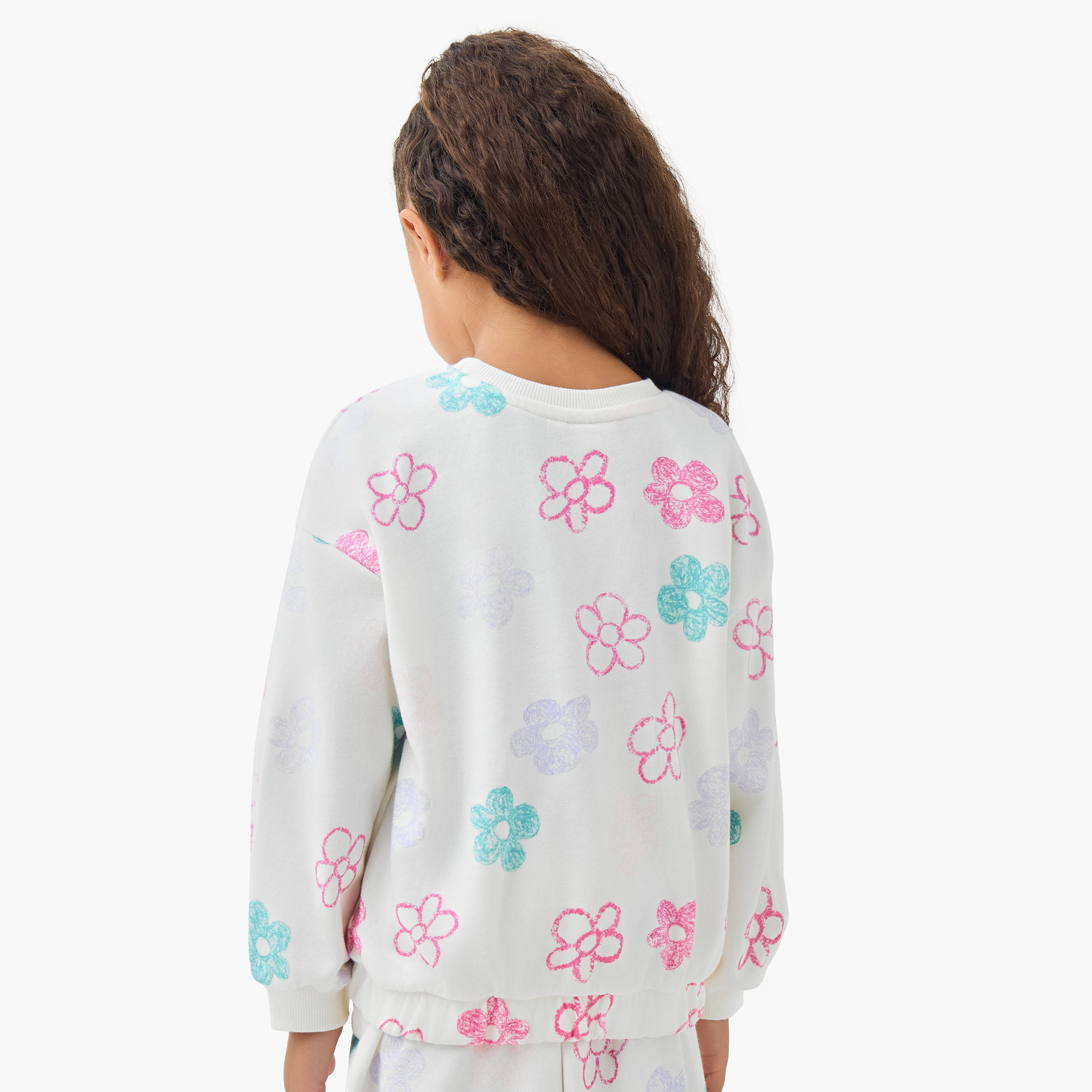 Juniors Floral Print Sweatshirt with Long Sleeves-baby-girls-clothing-sweatshirts-image-5