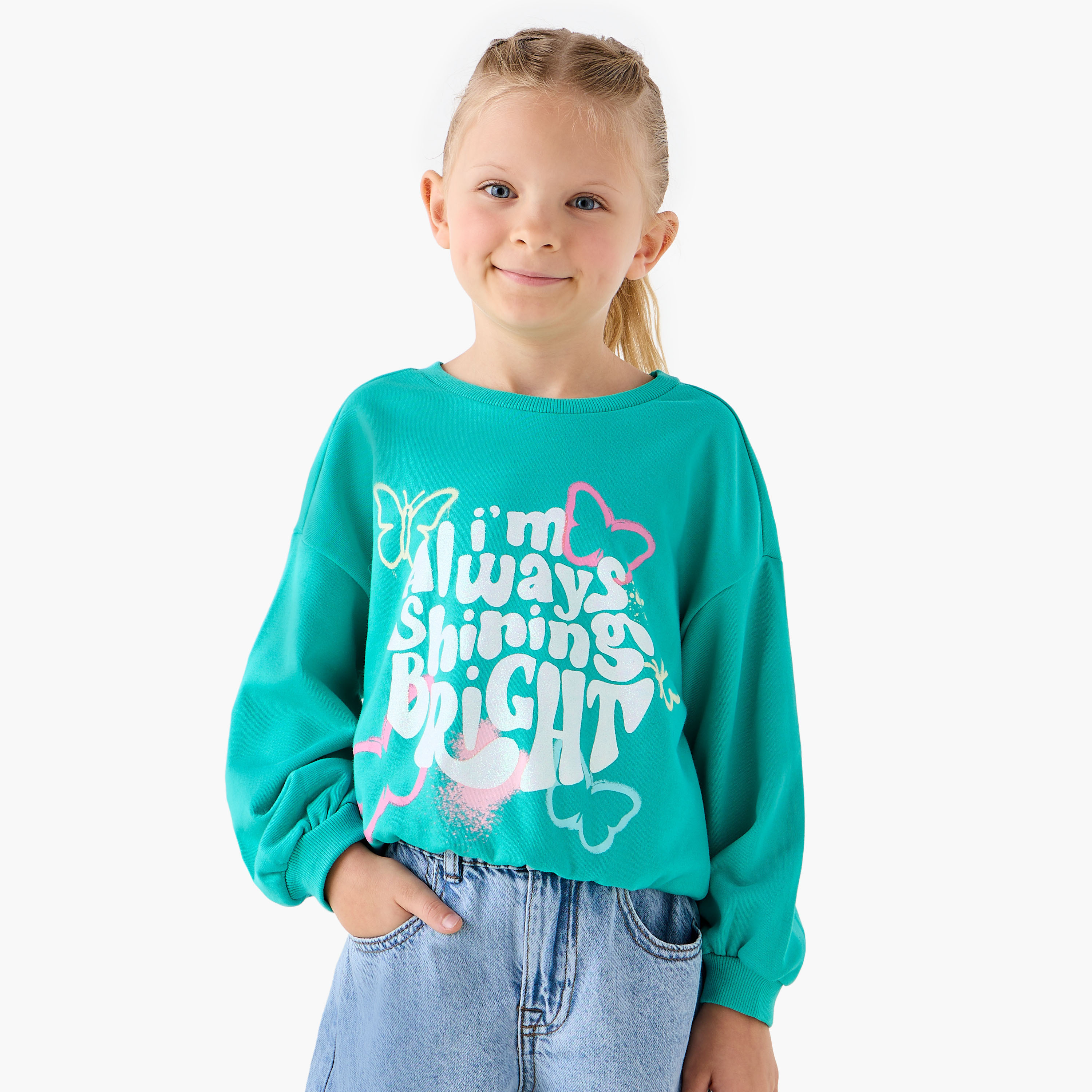 Juniors Graphic Print Sweatshirt with Long Sleeves-baby-girls-clothing-sweatshirts-image-1
