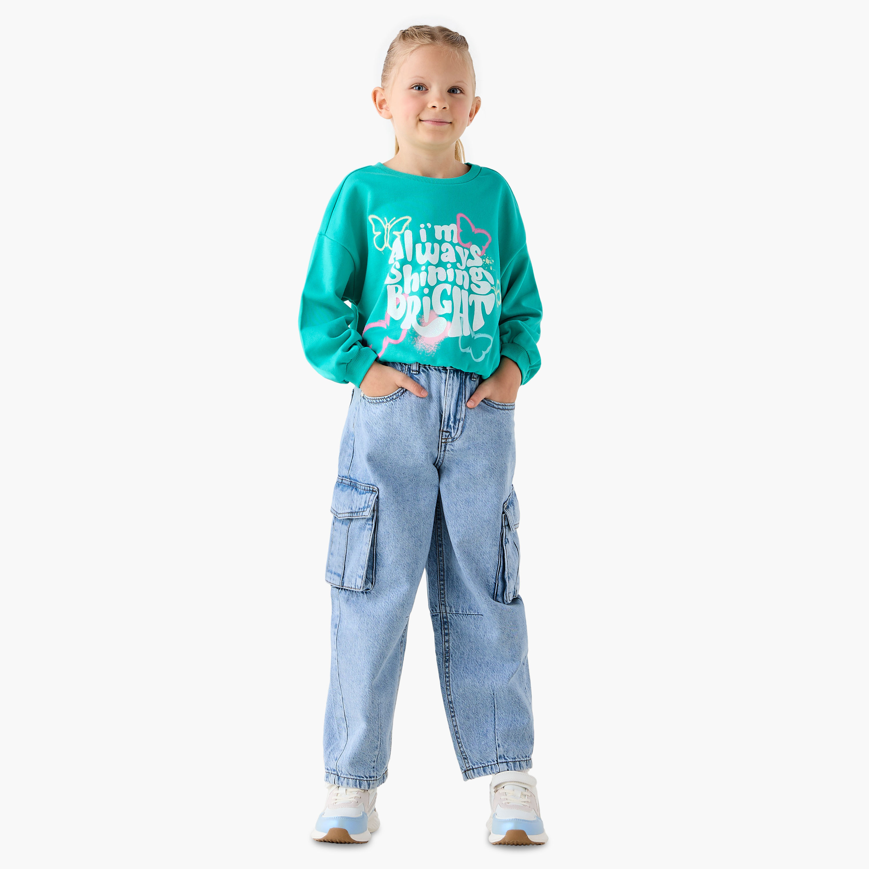 Juniors Graphic Print Sweatshirt with Long Sleeves-baby-girls-clothing-sweatshirts-image-2