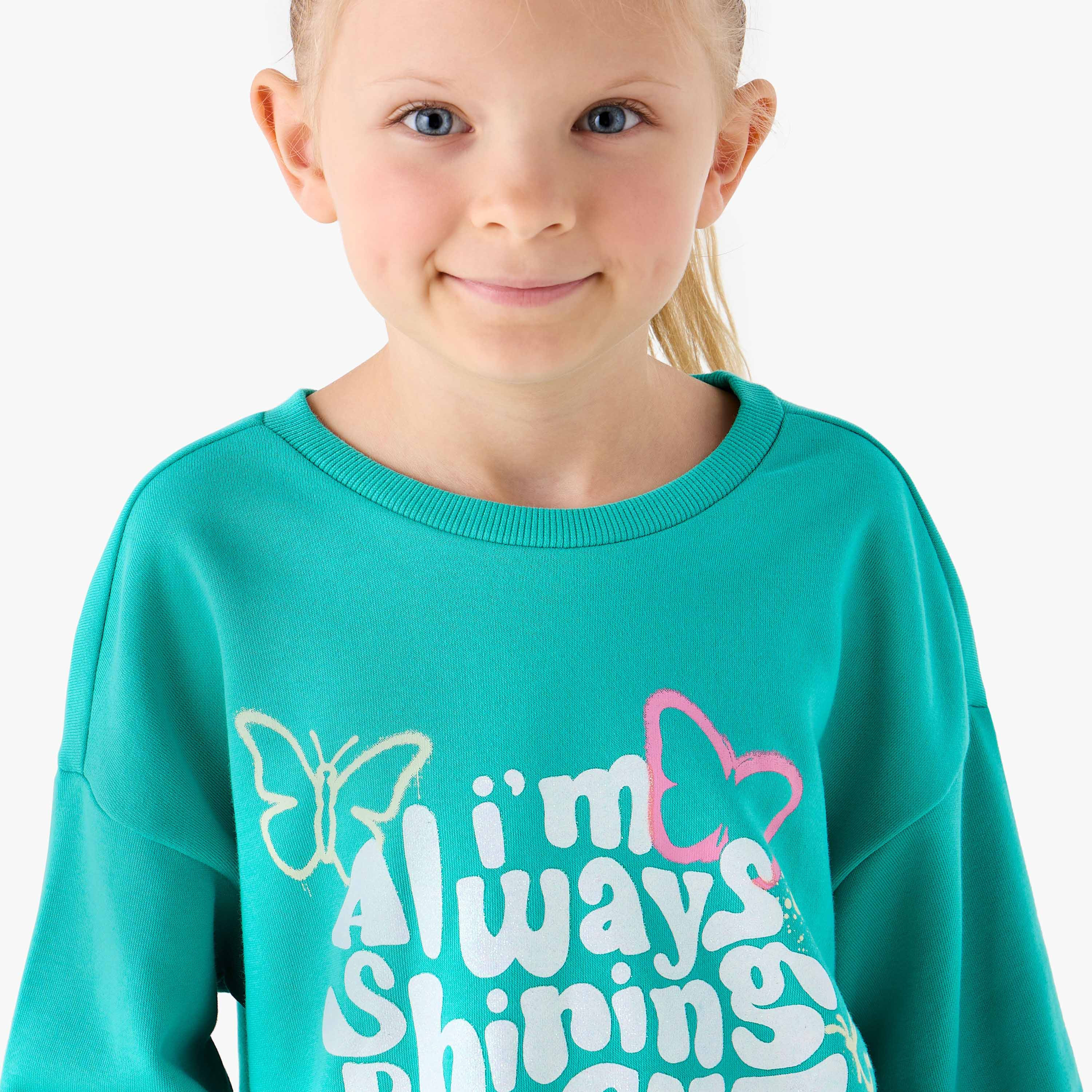 Juniors Graphic Print Sweatshirt with Long Sleeves-baby-girls-clothing-sweatshirts-image-4