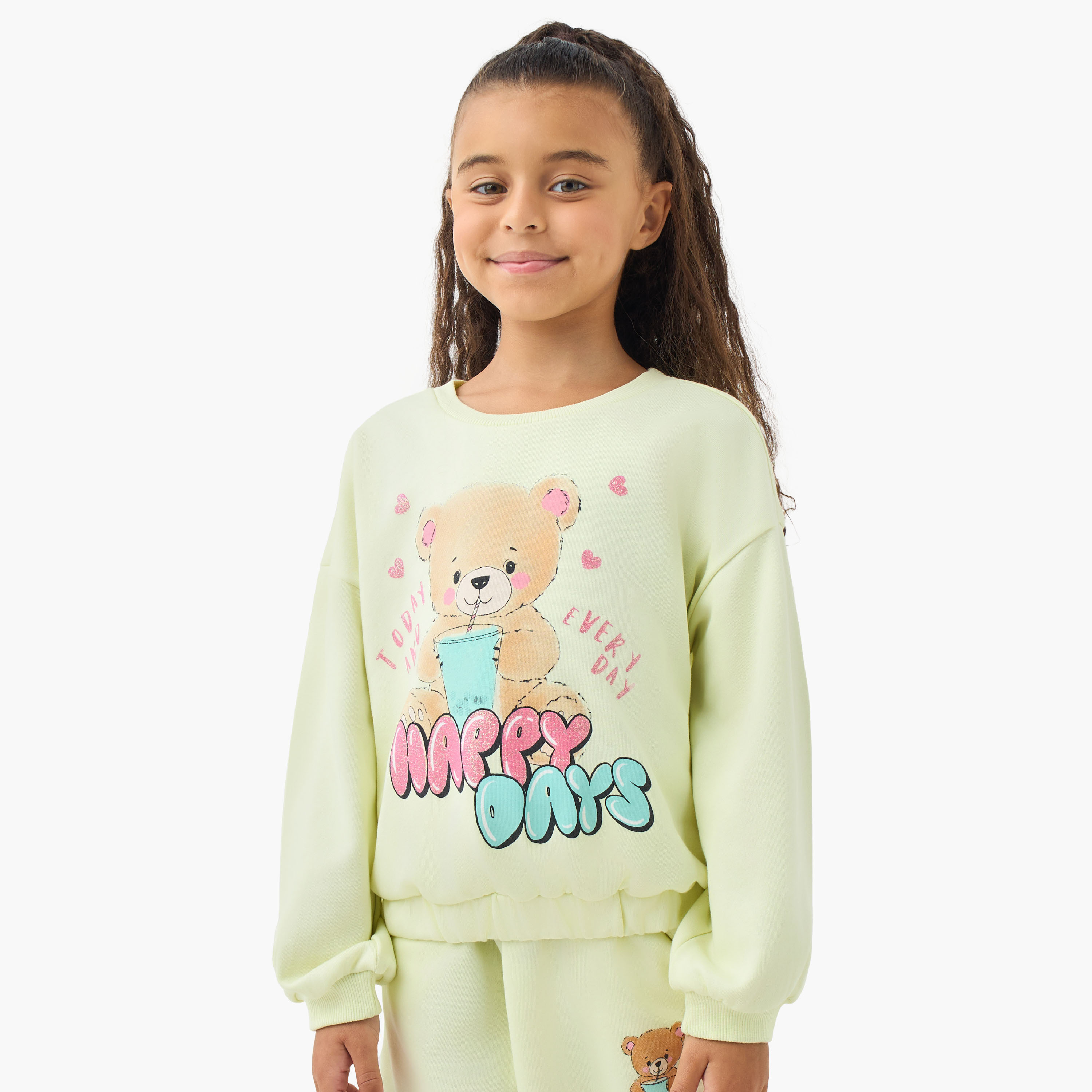 Juniors Teddy Bear Print Sweatshirt with Long Sleeves-baby-girls-clothing-sweatshirts-image-1
