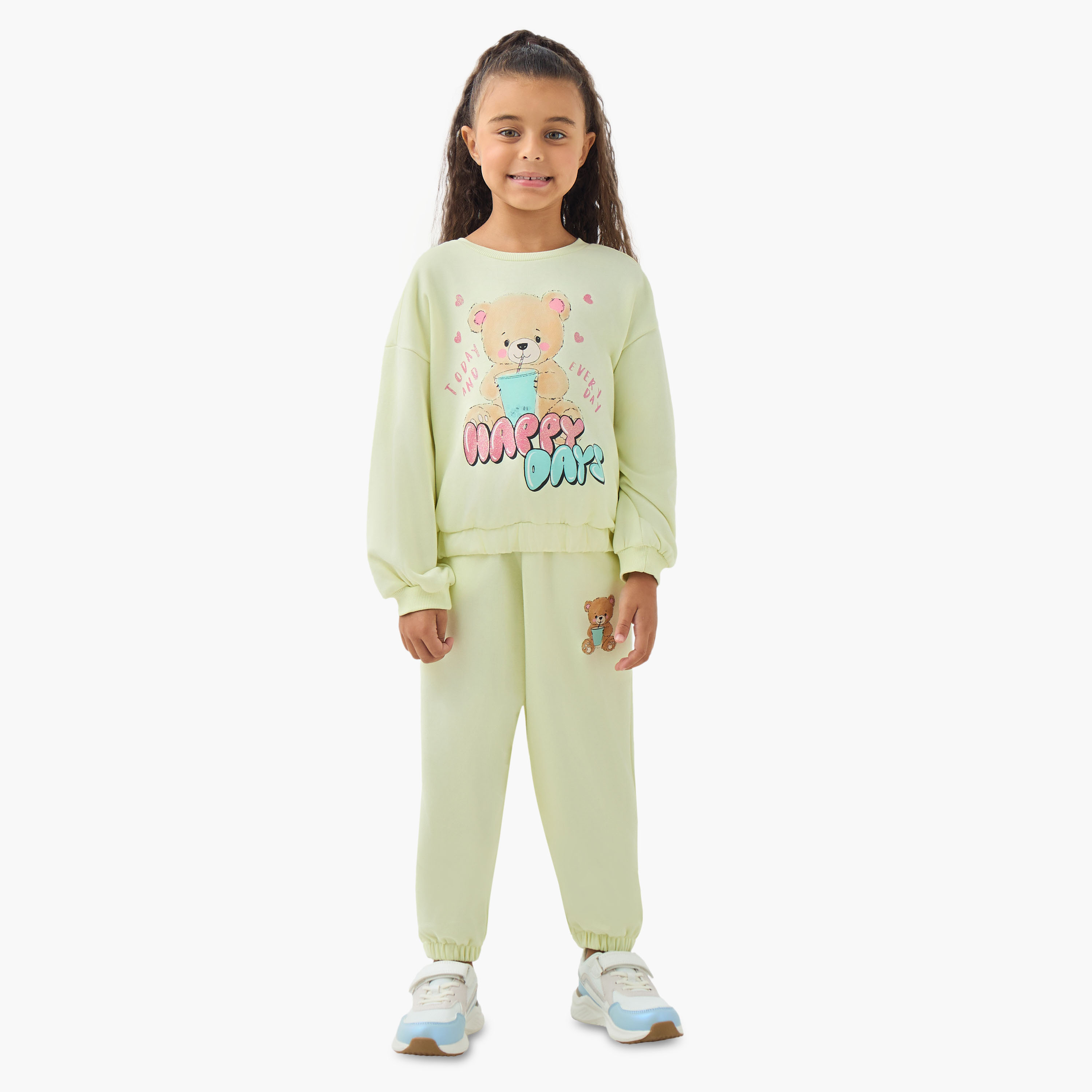 Juniors Teddy Bear Print Sweatshirt with Long Sleeves-baby-girls-clothing-sweatshirts-image-2