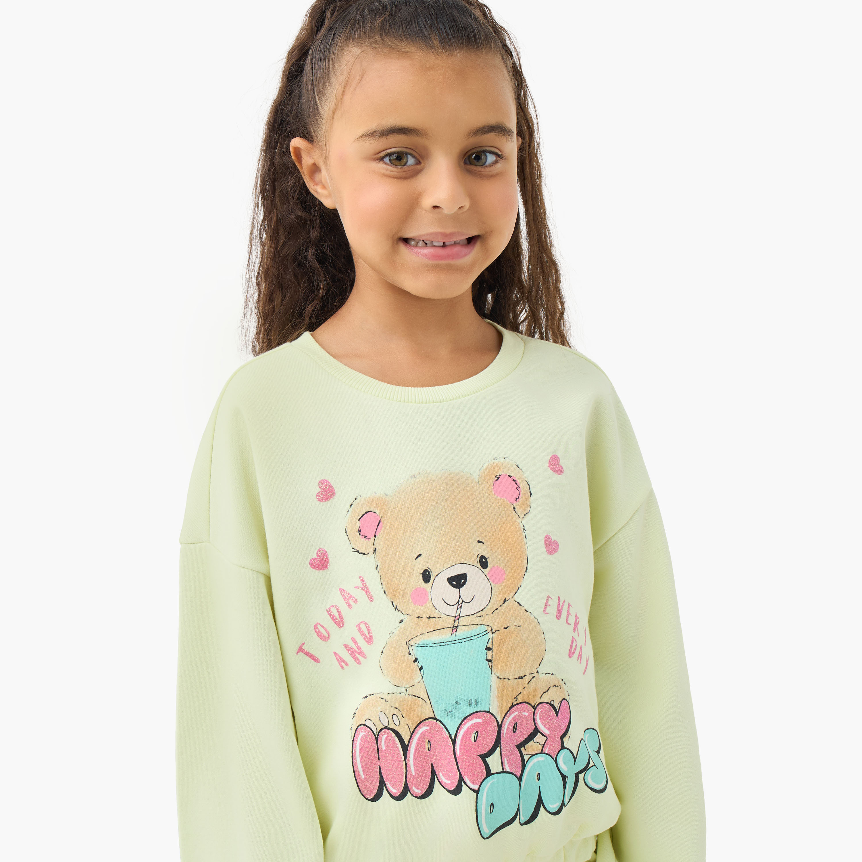 Juniors Teddy Bear Print Sweatshirt with Long Sleeves-baby-girls-clothing-sweatshirts-image-4
