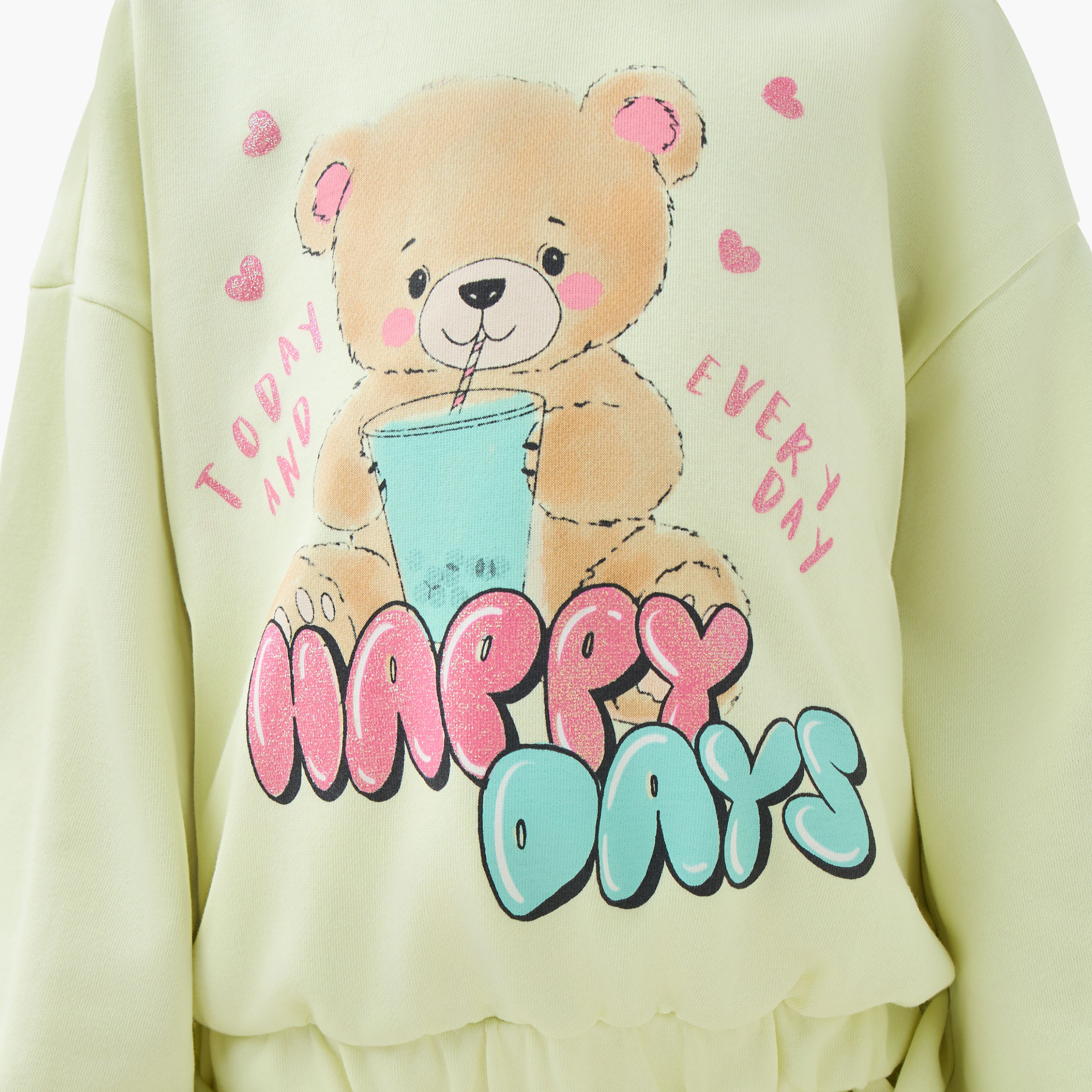 Juniors Teddy Bear Print Sweatshirt with Long Sleeves-baby-girls-clothing-sweatshirts-image-5