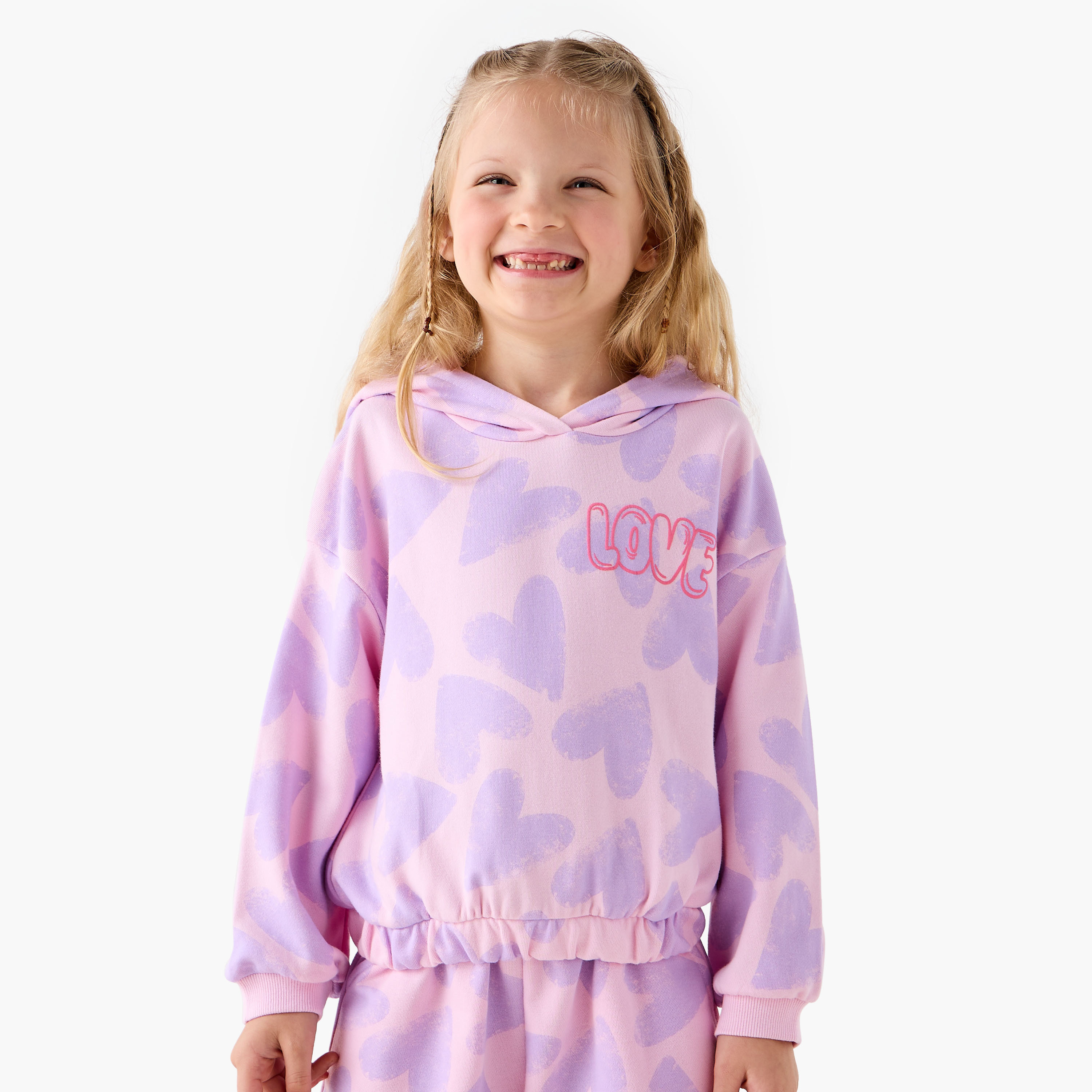 سويت شيرت بقبعة وأكمام طويلة وطبعات قلوب من جونيورز-girls-clothing-sweatshirts-image-5