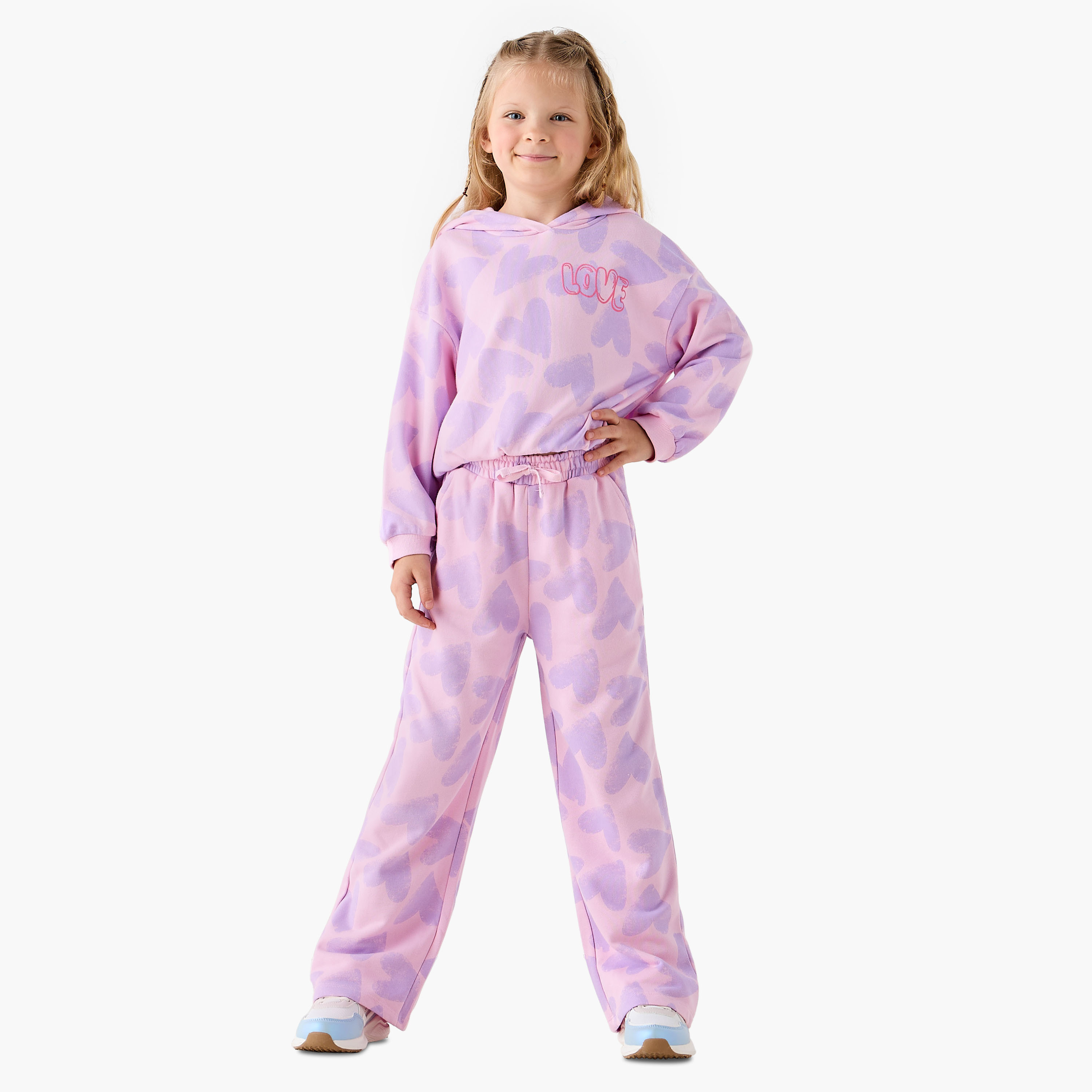 سويت شيرت بقبعة وأكمام طويلة وطبعات قلوب من جونيورز-girls-clothing-sweatshirts-image-4