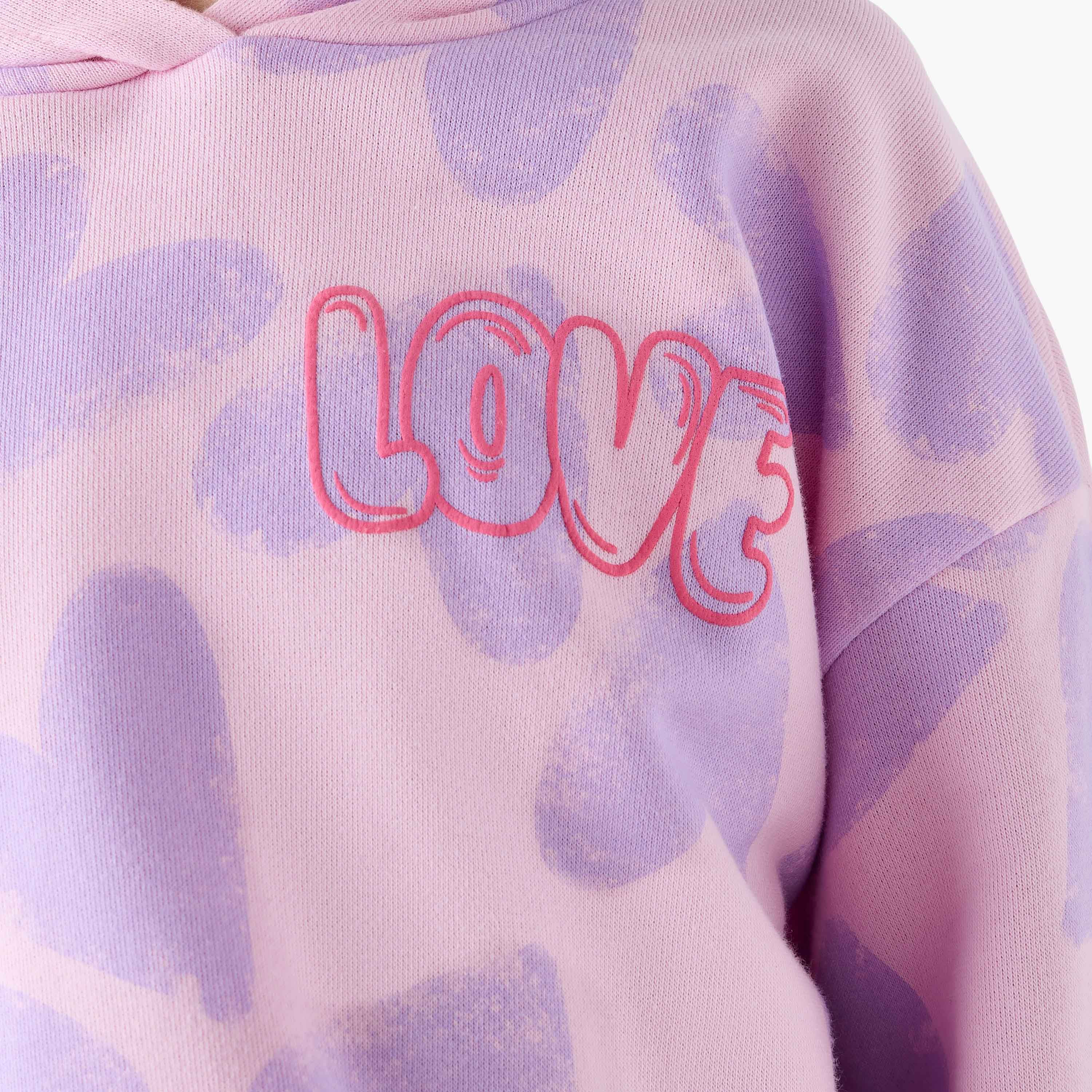 سويت شيرت بقبعة وأكمام طويلة وطبعات قلوب من جونيورز-girls-clothing-sweatshirts-image-1