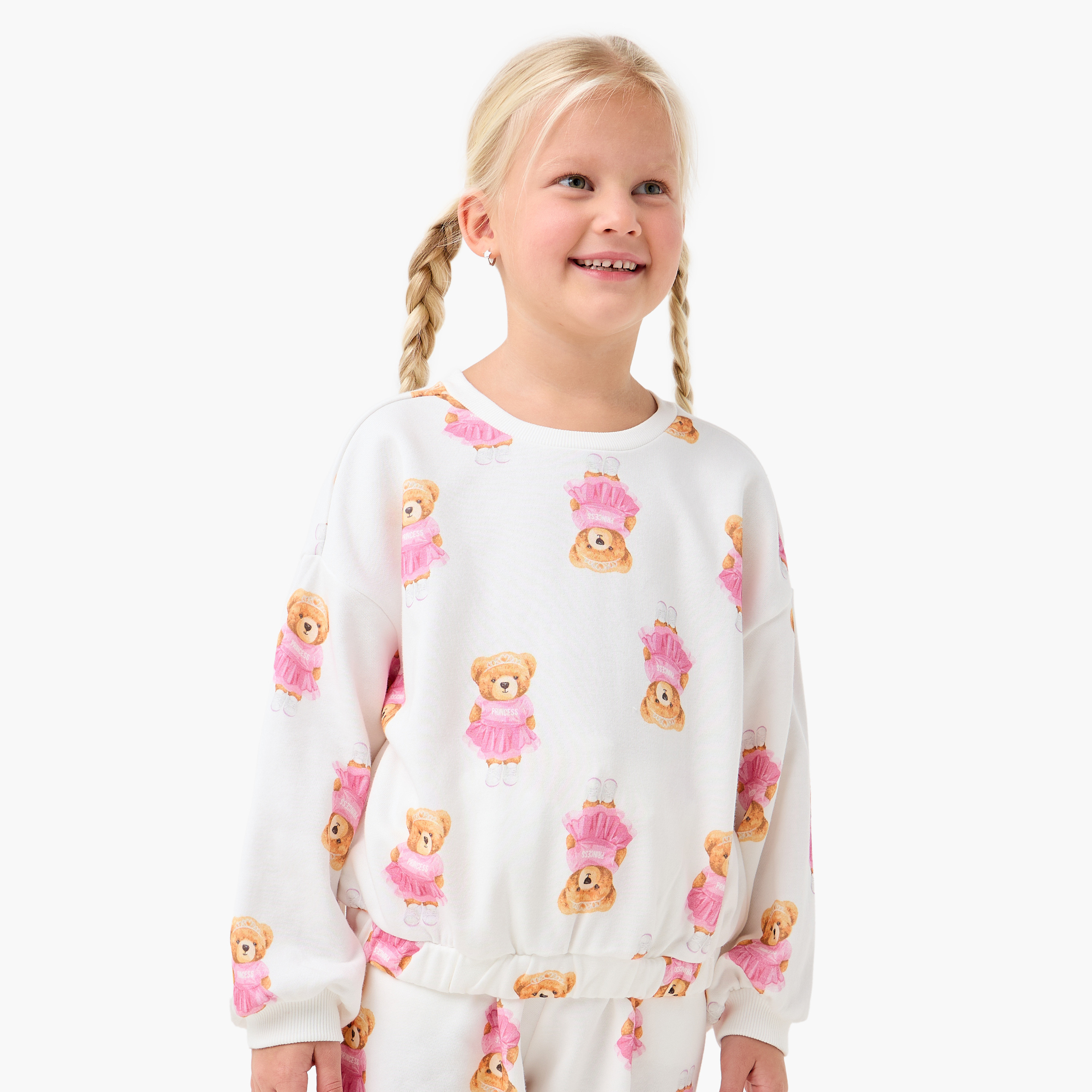 Juniors Teddy Bear Print Sweatshirt with Long Sleeves-baby-girls-clothing-sweatshirts-image-1
