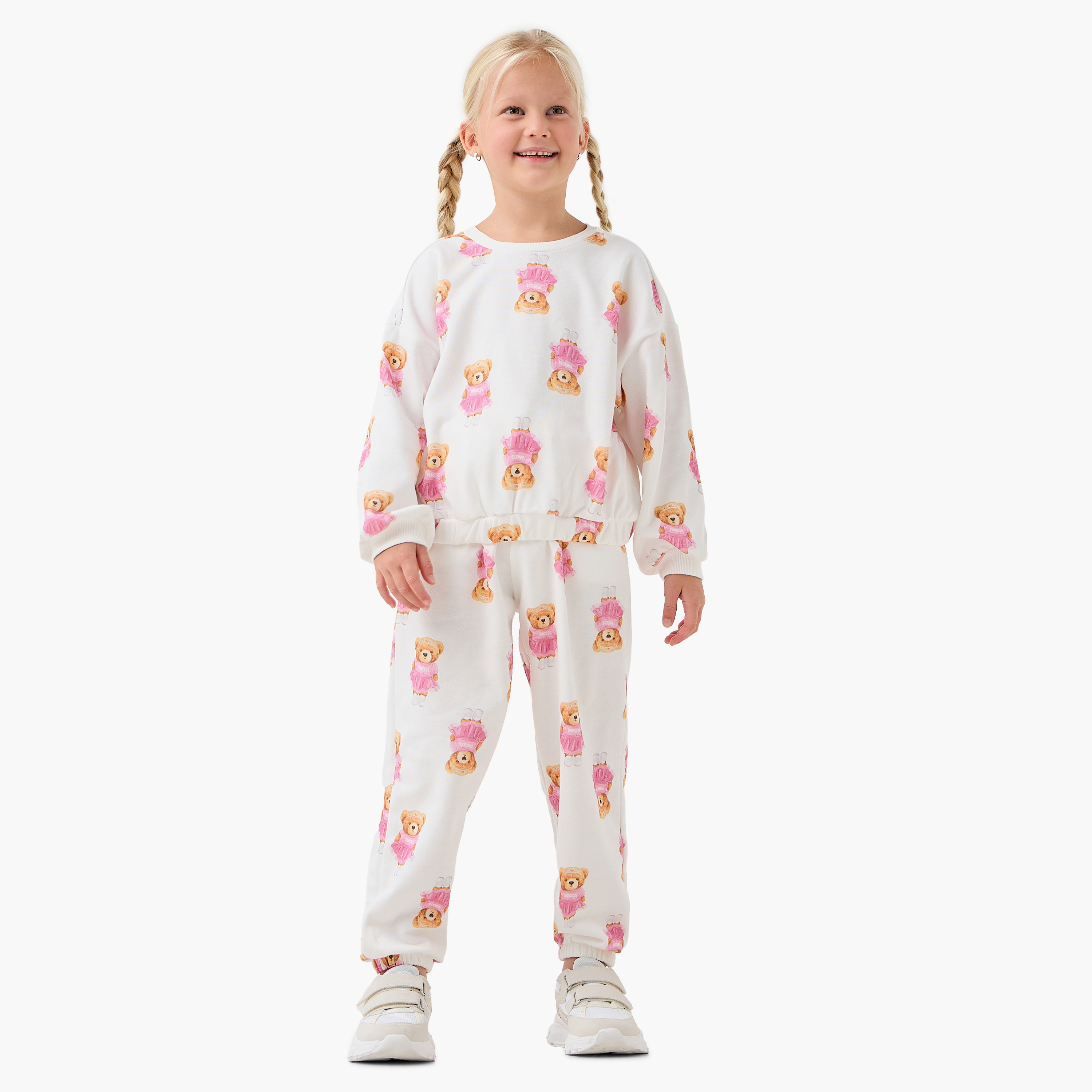 Juniors Teddy Bear Print Sweatshirt with Long Sleeves-baby-girls-clothing-sweatshirts-image-2