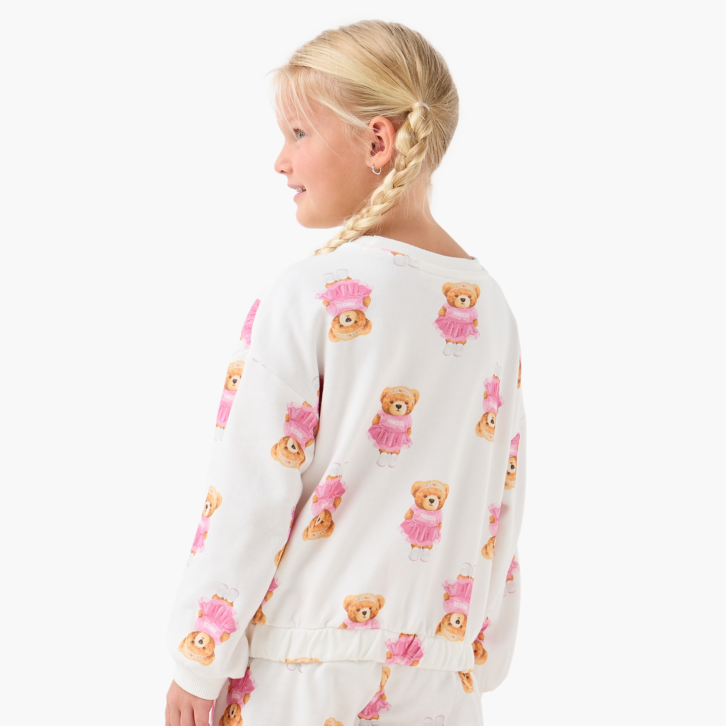 Juniors Teddy Bear Print Sweatshirt with Long Sleeves-baby-girls-clothing-sweatshirts-image-3