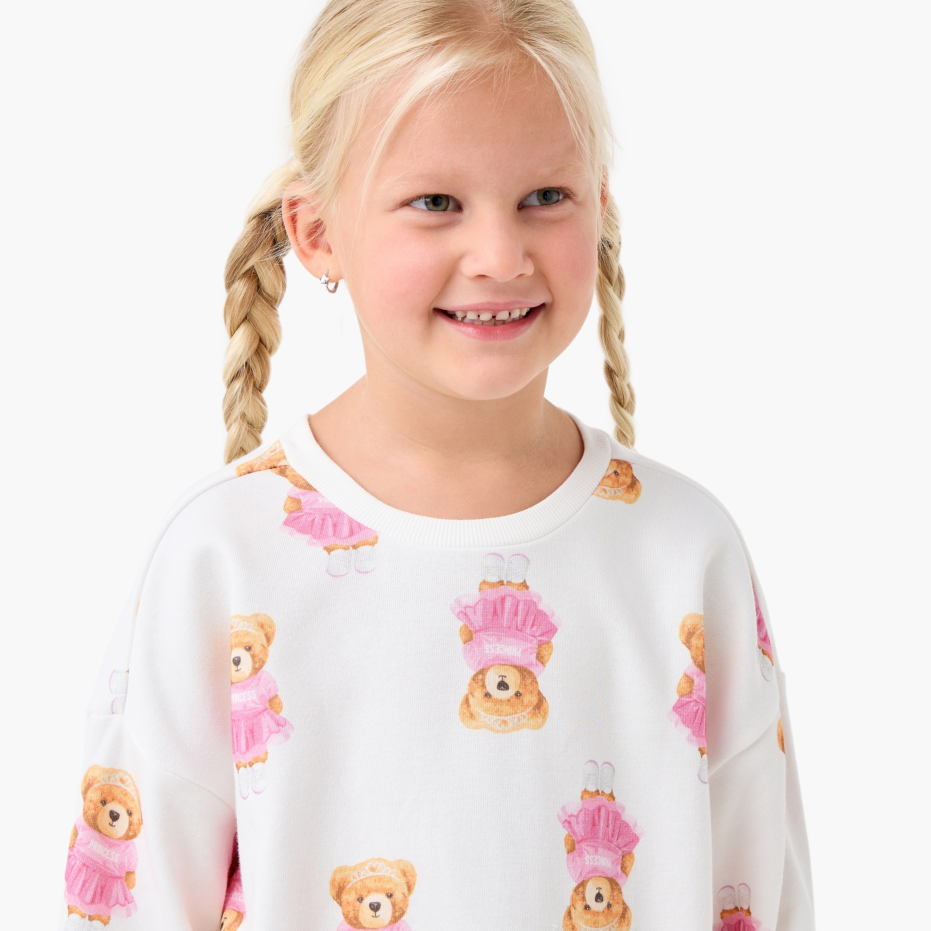 Juniors Teddy Bear Print Sweatshirt with Long Sleeves-baby-girls-clothing-sweatshirts-image-4