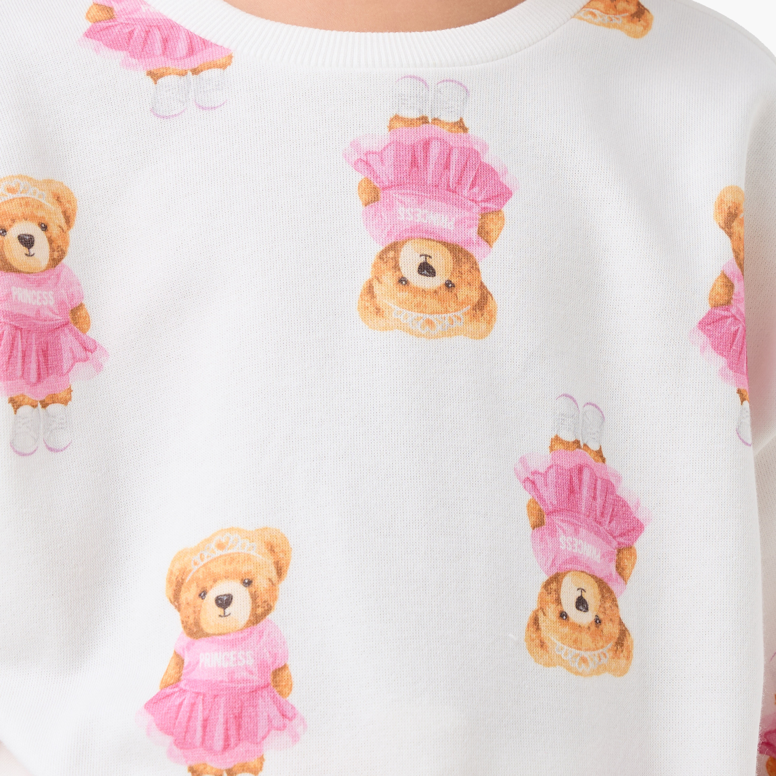 Juniors Teddy Bear Print Sweatshirt with Long Sleeves-baby-girls-clothing-sweatshirts-image-5