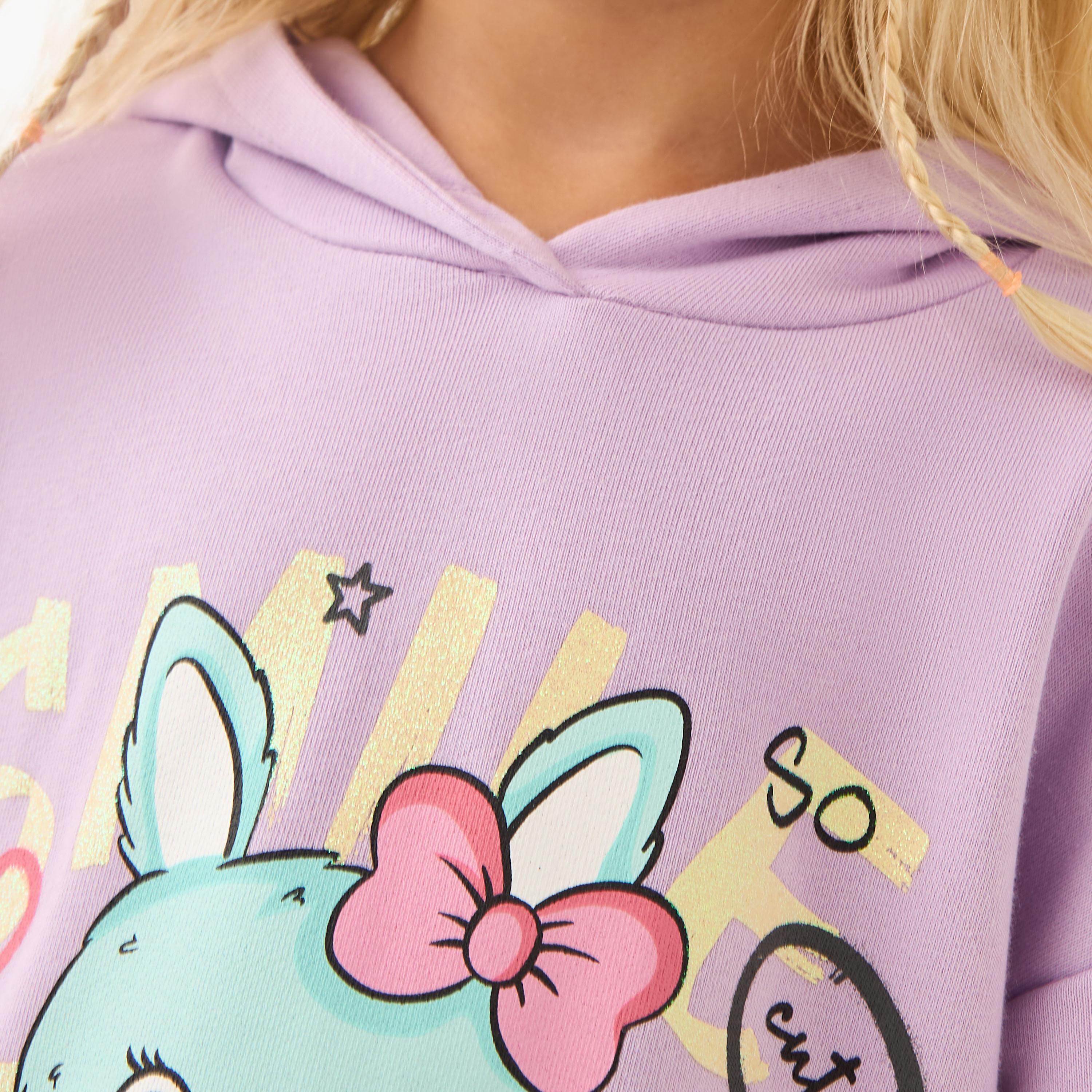 Juniors Bunny Print Hooded Sweatshirt with Long Sleeves-baby-girls-clothing-winterwear-sweatshirts-image-4