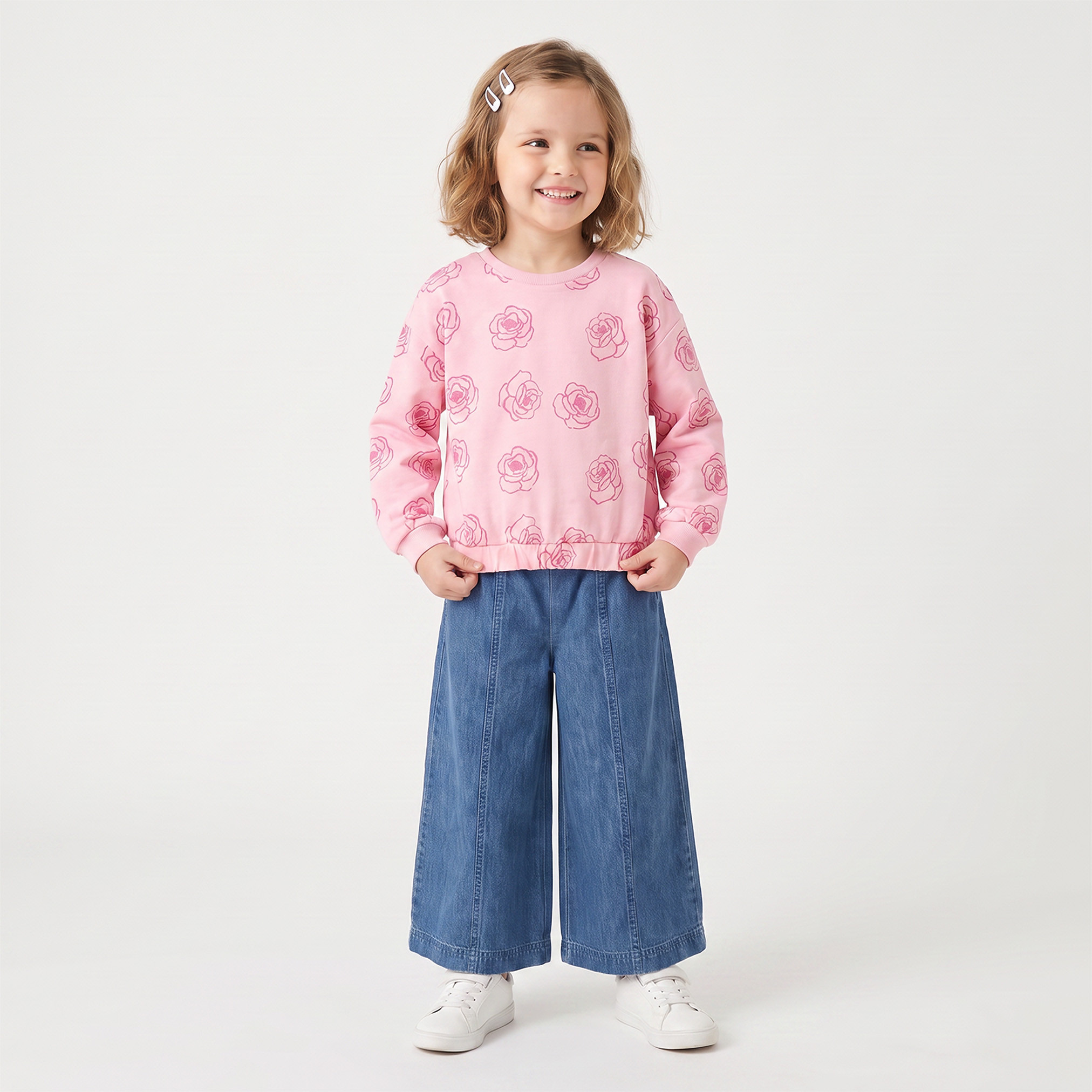 سويت شيرت بأكمام طويلة بطبعة ورود من جونيورز-girls-clothing-sweatshirts-image-5