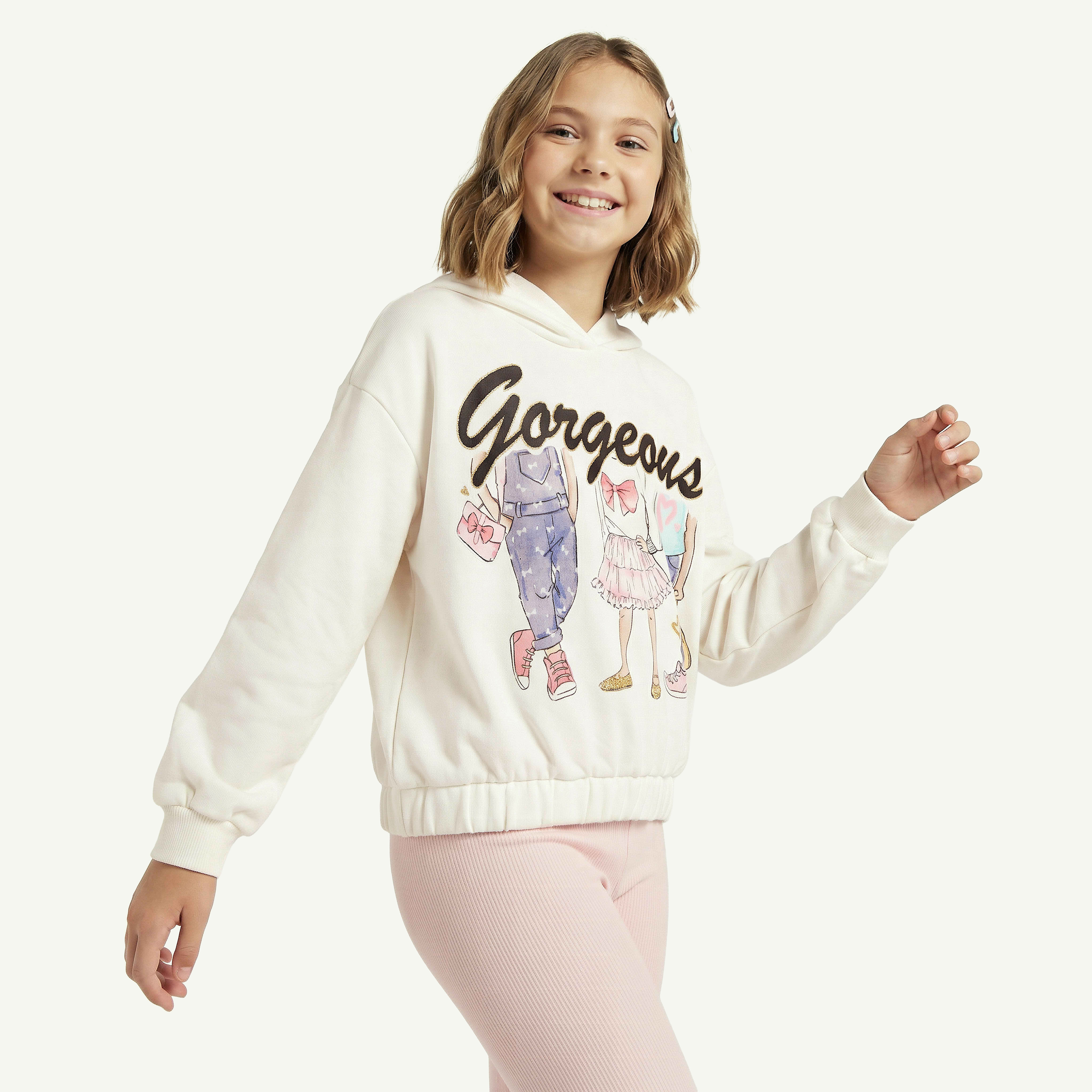 Juniors Graphic Glitter Print Sweatshirt with Long Sleeves-baby-girls-clothing-sweatshirts-image-1