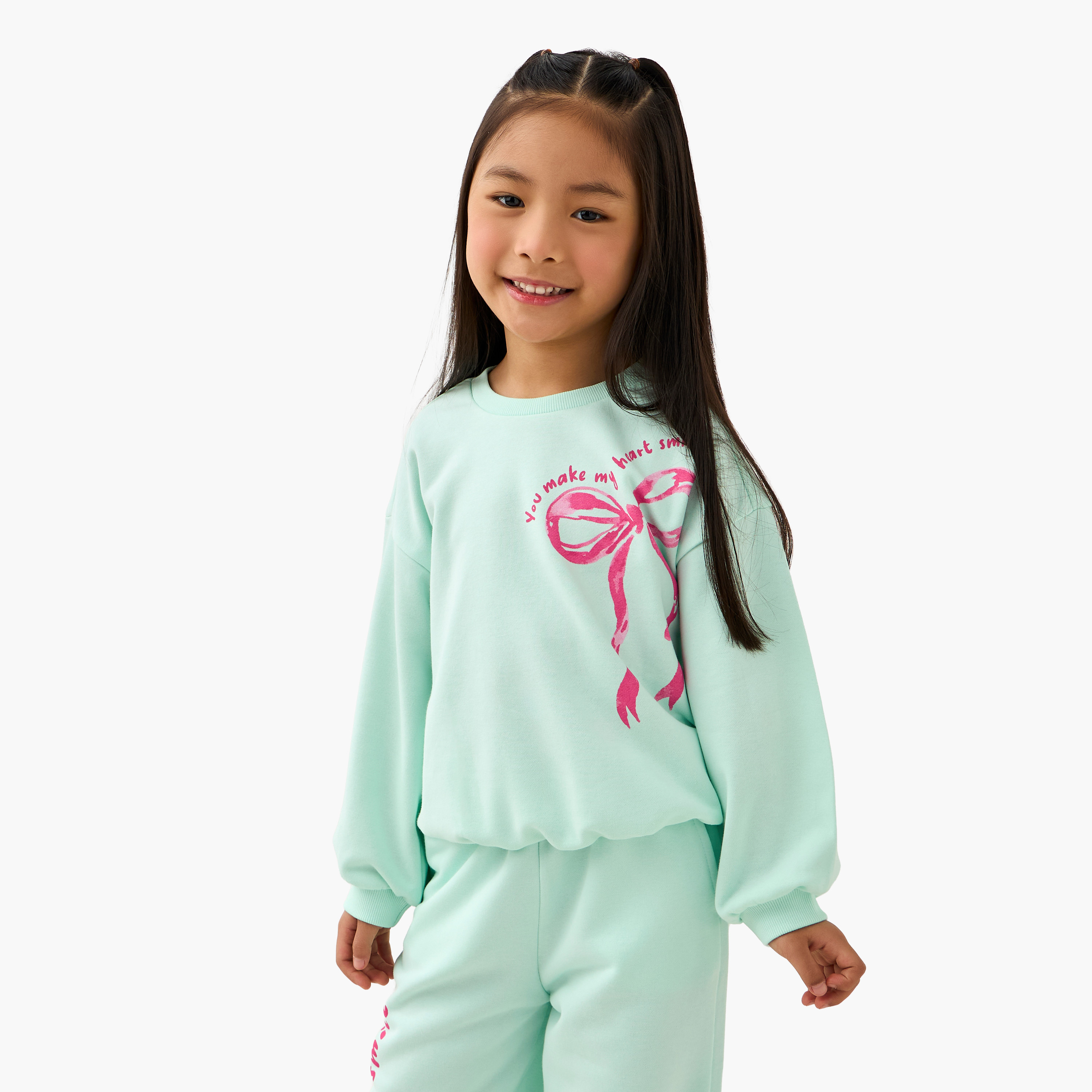 Juniors Bow Print Pullover with Long Sleeves-baby-girls-clothing-winterwear-sweatshirts-image-1