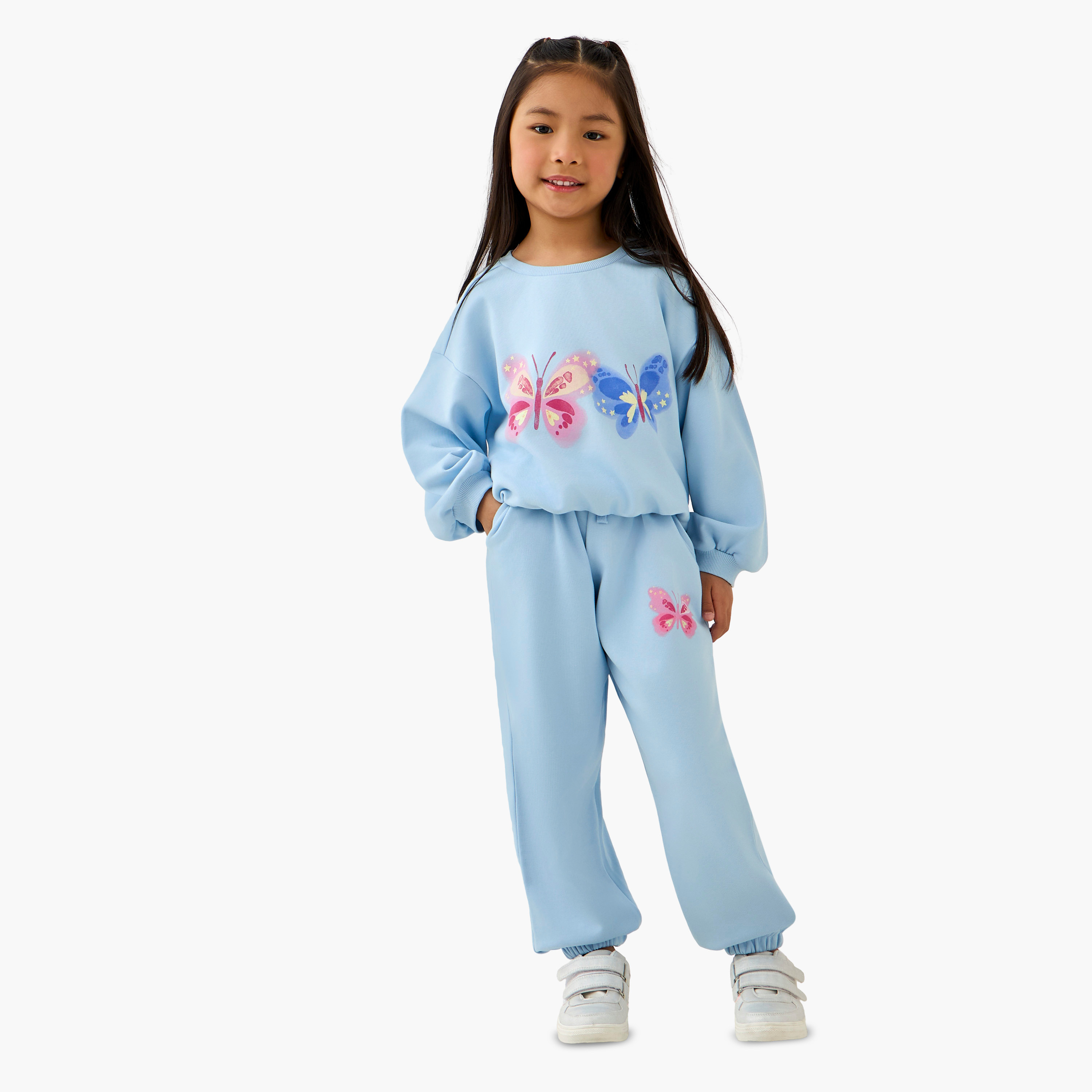 Juniors Butterfly Print Sweatshirt with Long Sleeves-baby-girls-clothing-winterwear-sweatshirts-image-2