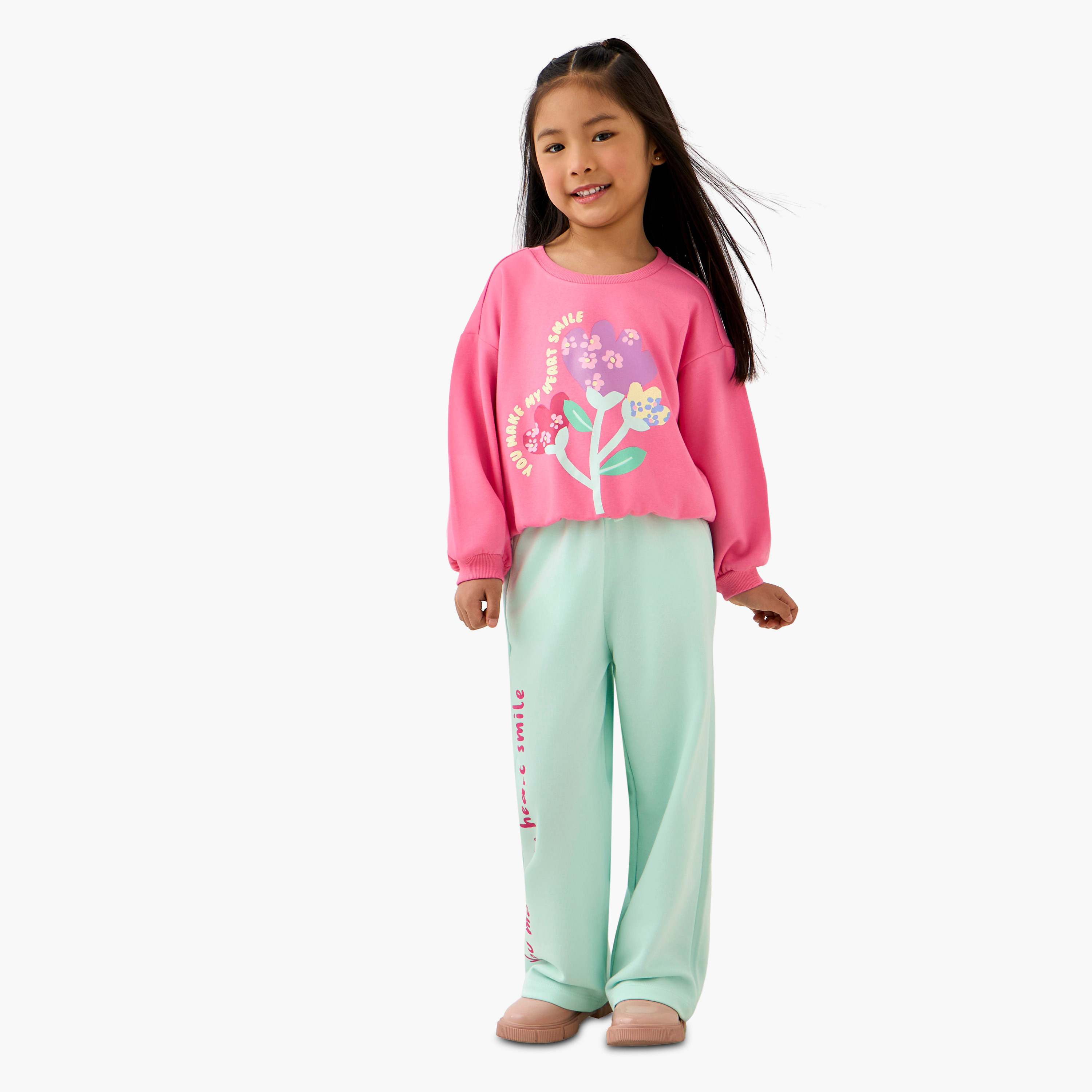 Juniors Floral Print Sweatshirt with Long Sleeves-baby-girls-clothing-sweatshirts-image-2