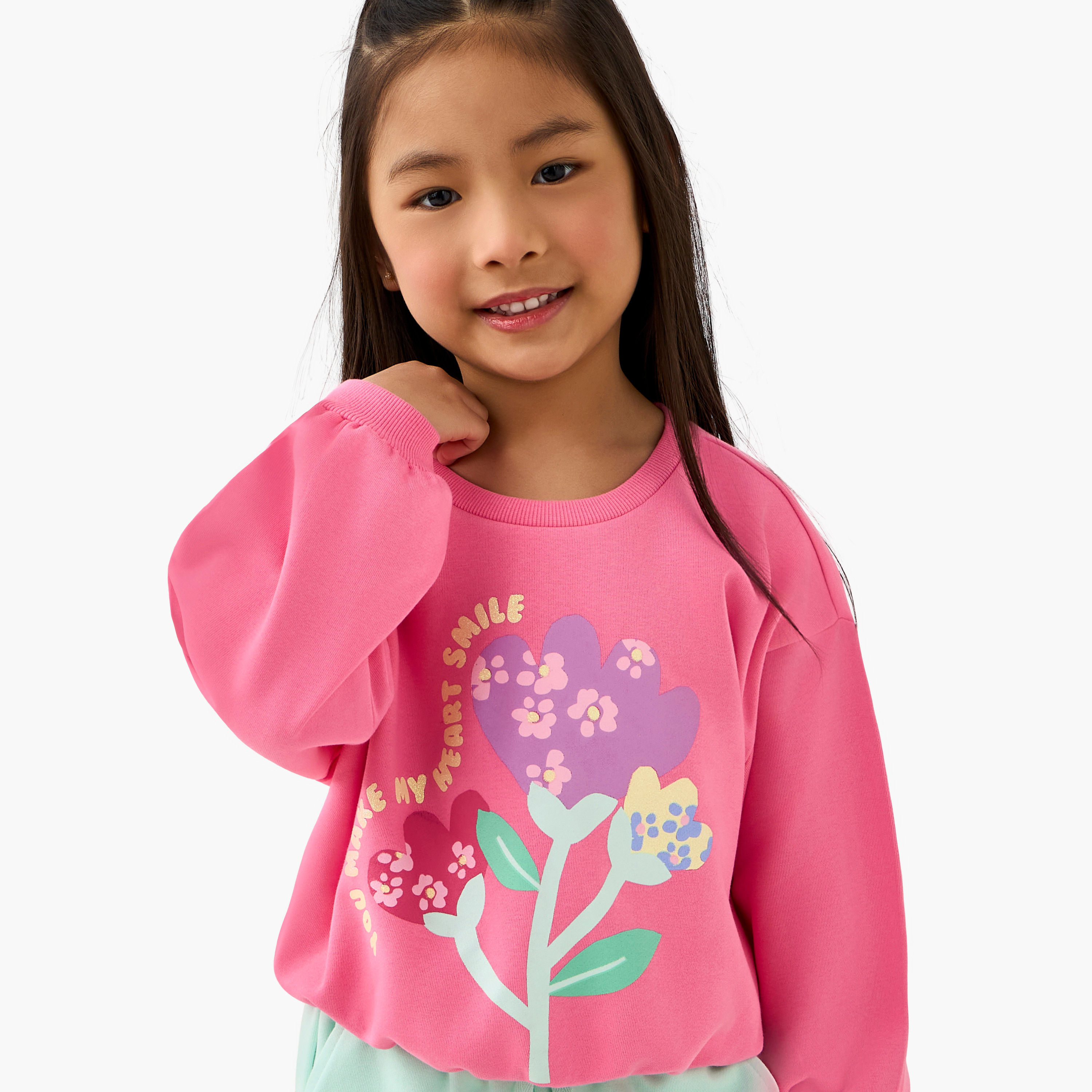 Juniors Floral Print Sweatshirt with Long Sleeves-baby-girls-clothing-sweatshirts-image-4