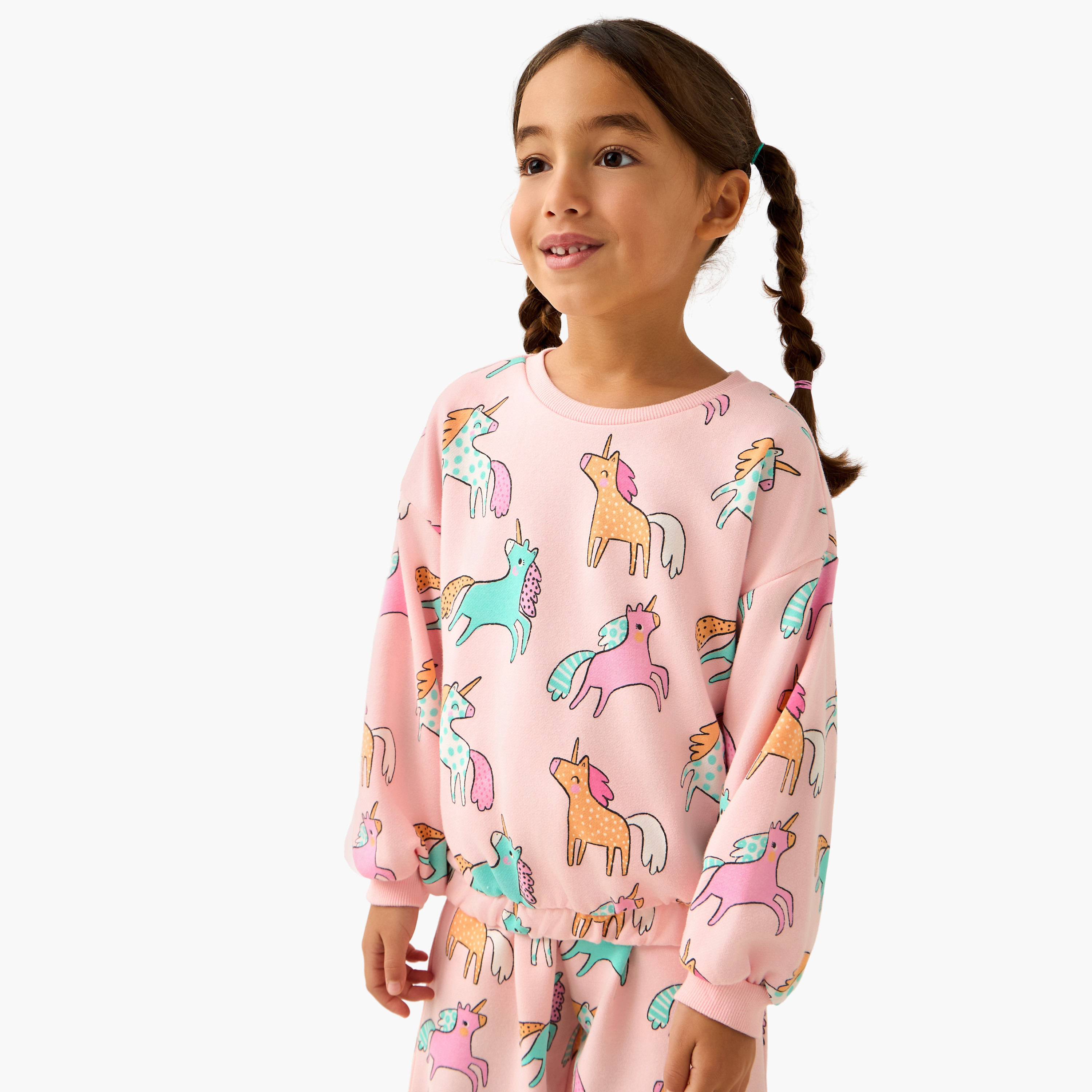 Juniors Unicorn Print Sweatshirt with Long Sleeves-baby-girls-clothing-sweatshirts-image-1