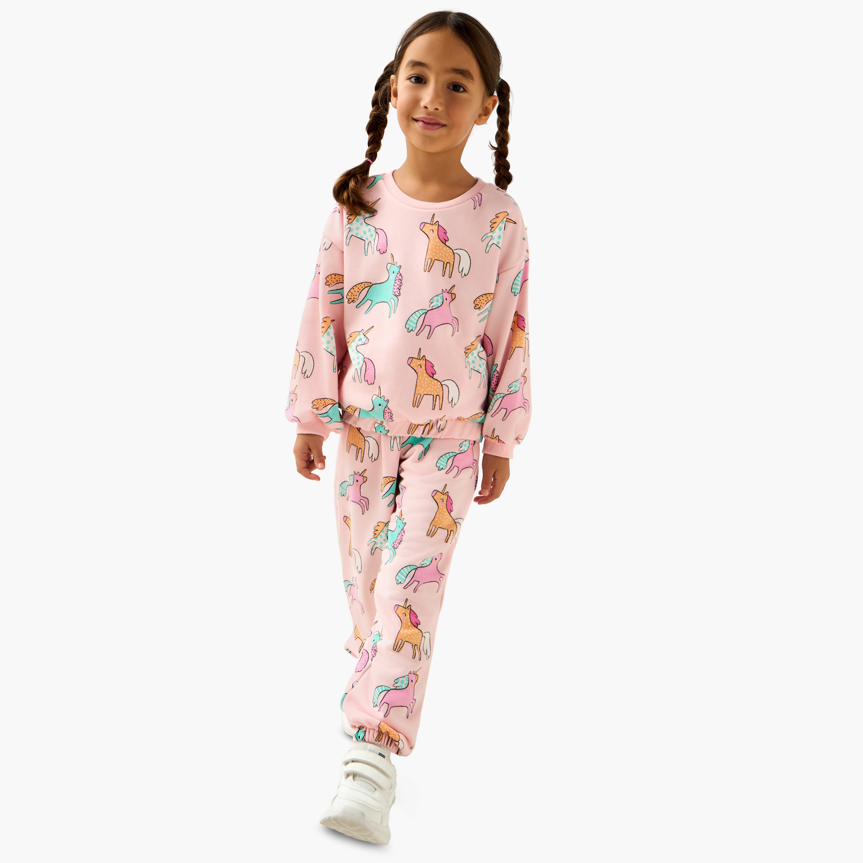 Juniors Unicorn Print Sweatshirt with Long Sleeves-baby-girls-clothing-sweatshirts-image-2