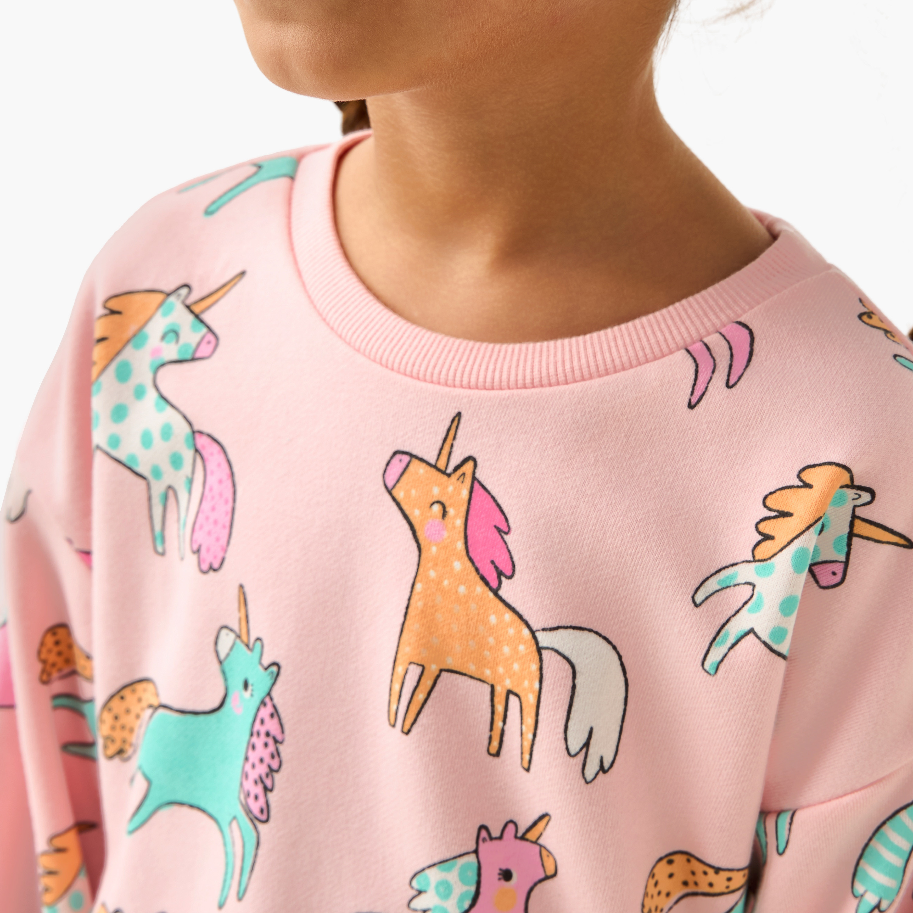 Juniors Unicorn Print Sweatshirt with Long Sleeves-baby-girls-clothing-sweatshirts-image-4