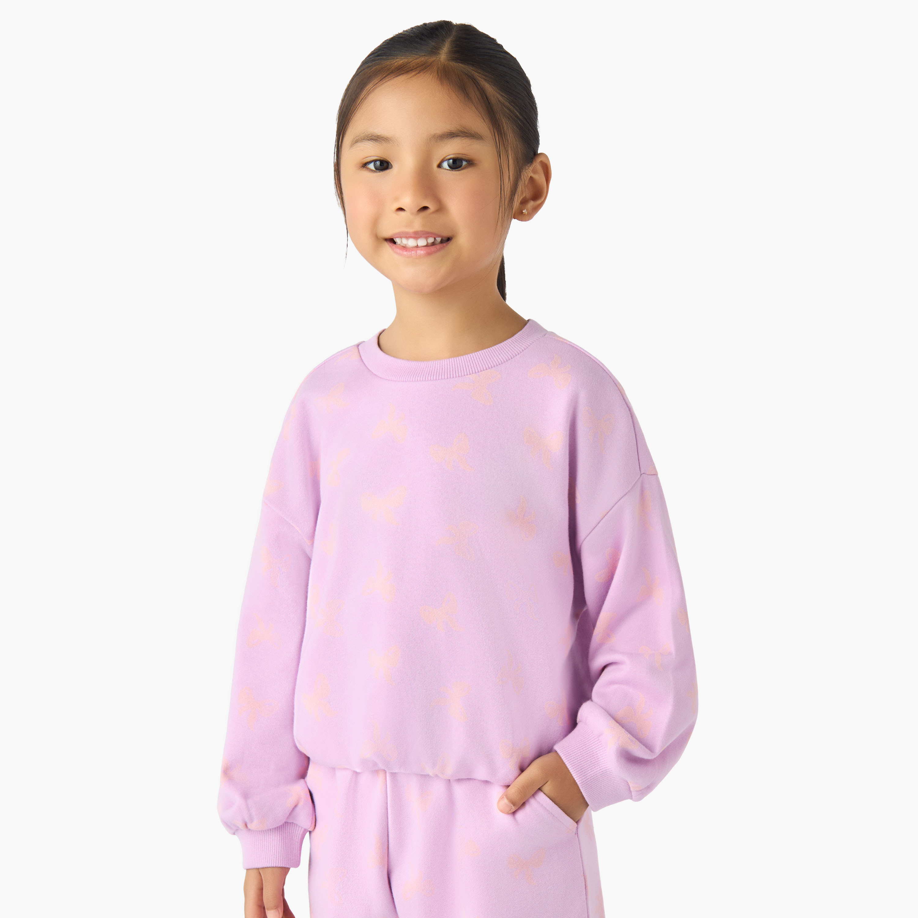 Juniors Crew Neck Sweatshirt with Bow Print-baby-girls-clothing-sweatshirts-image-1