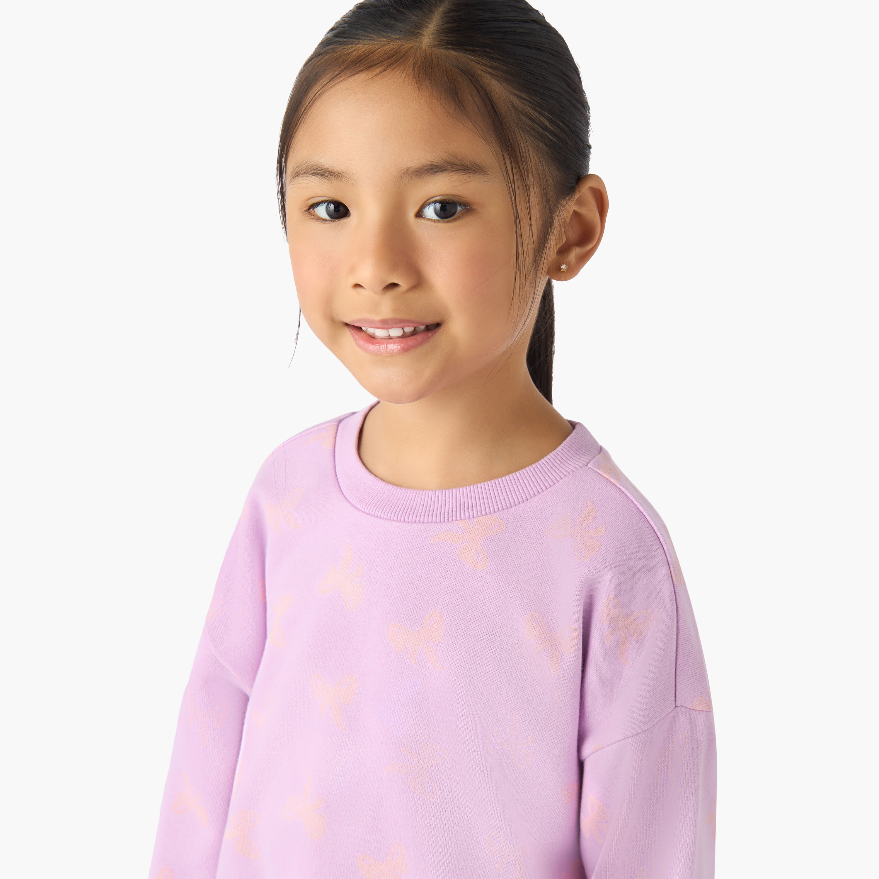 Juniors Crew Neck Sweatshirt with Bow Print-baby-girls-clothing-sweatshirts-image-4