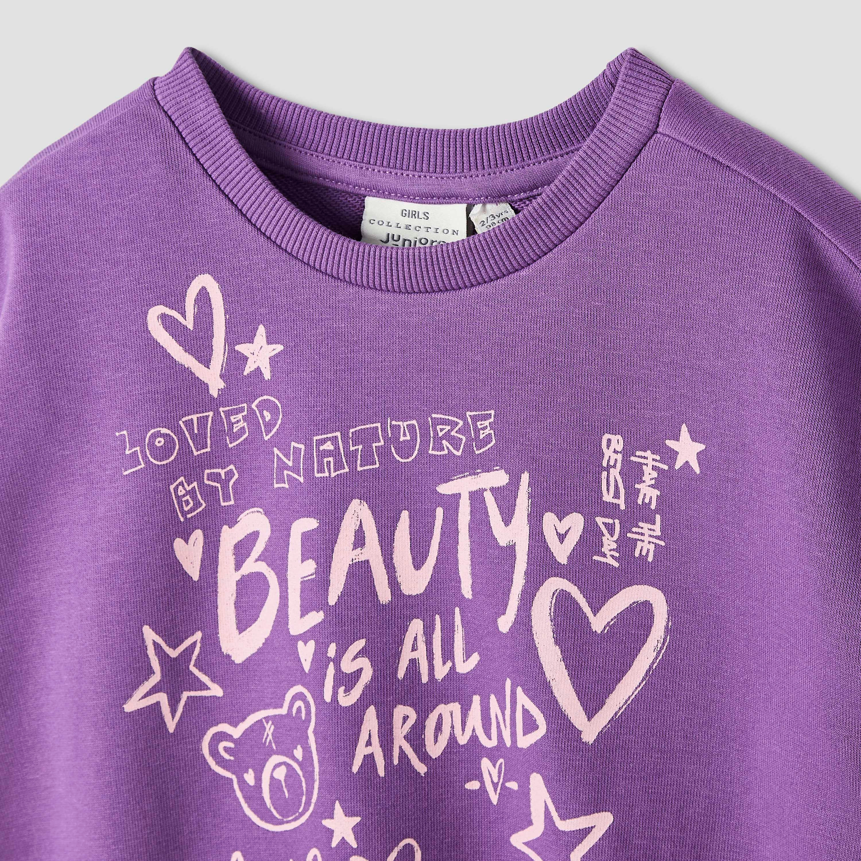 Juniors Round Neck Sweatshirt with Long Sleeves-baby-girls-clothing-sweatshirts-image-3