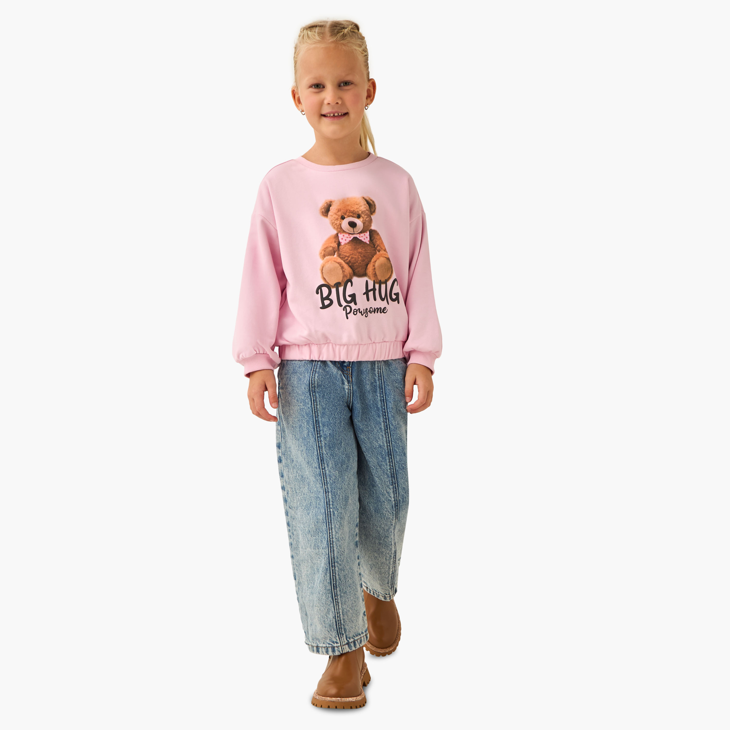 Juniors Round Neck Sweatshirt with Long Sleeves-baby-girls-clothing-sweatshirts-image-2