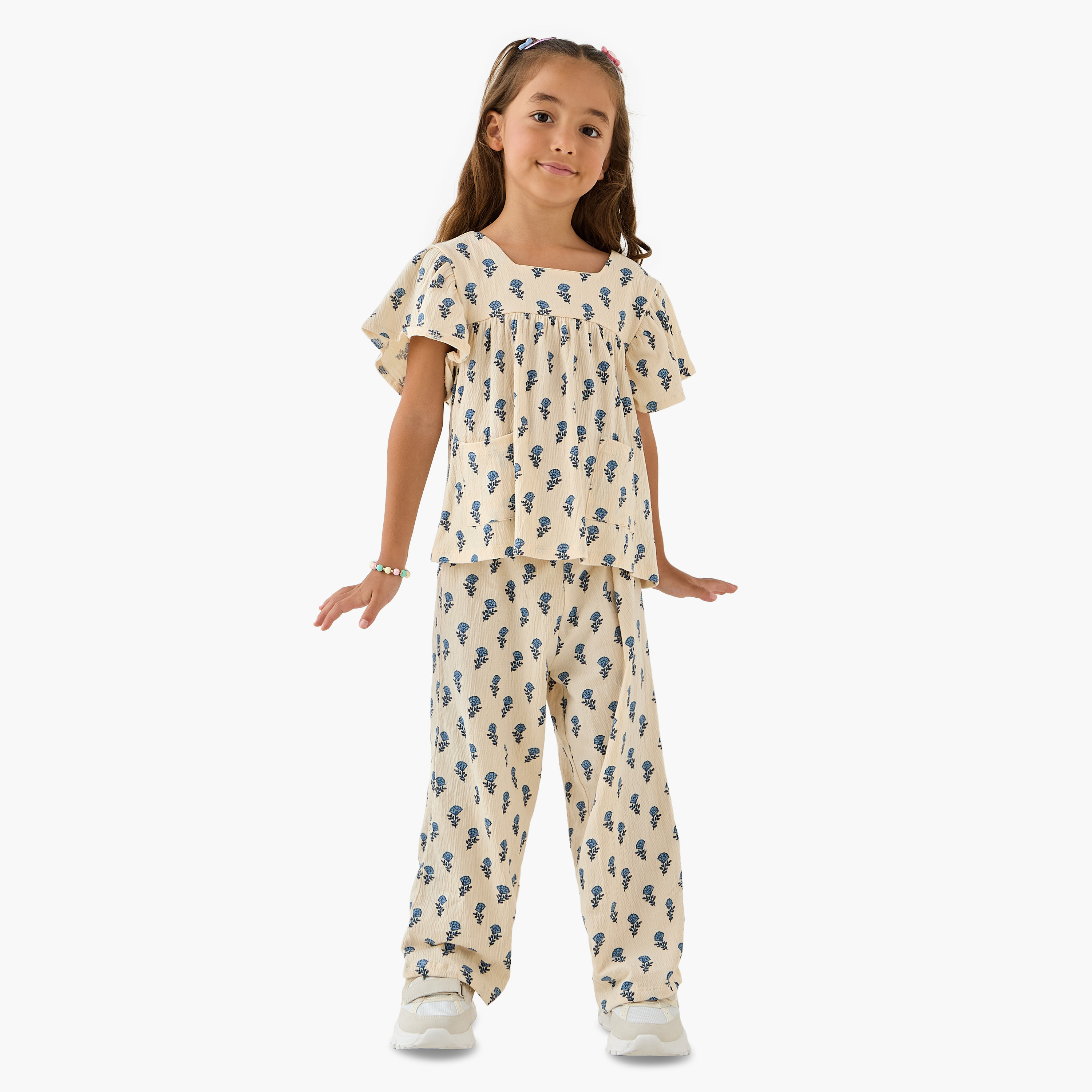 Juniors All-Over Floral Print Square Neck Top and Pants Set-baby-girls-clothing-setsandcoords-image-1