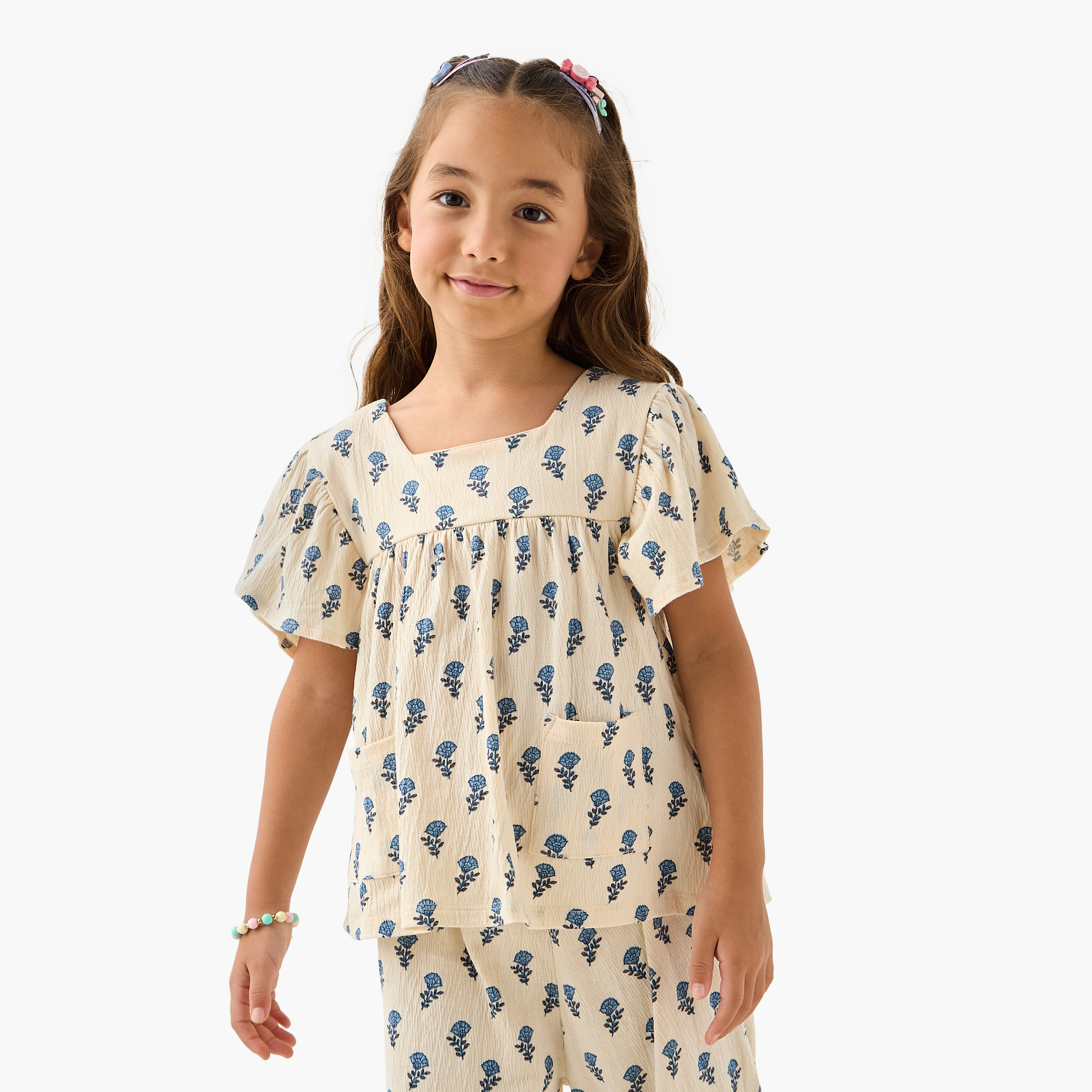 Juniors All-Over Floral Print Square Neck Top and Pants Set-baby-girls-clothing-setsandcoords-image-2