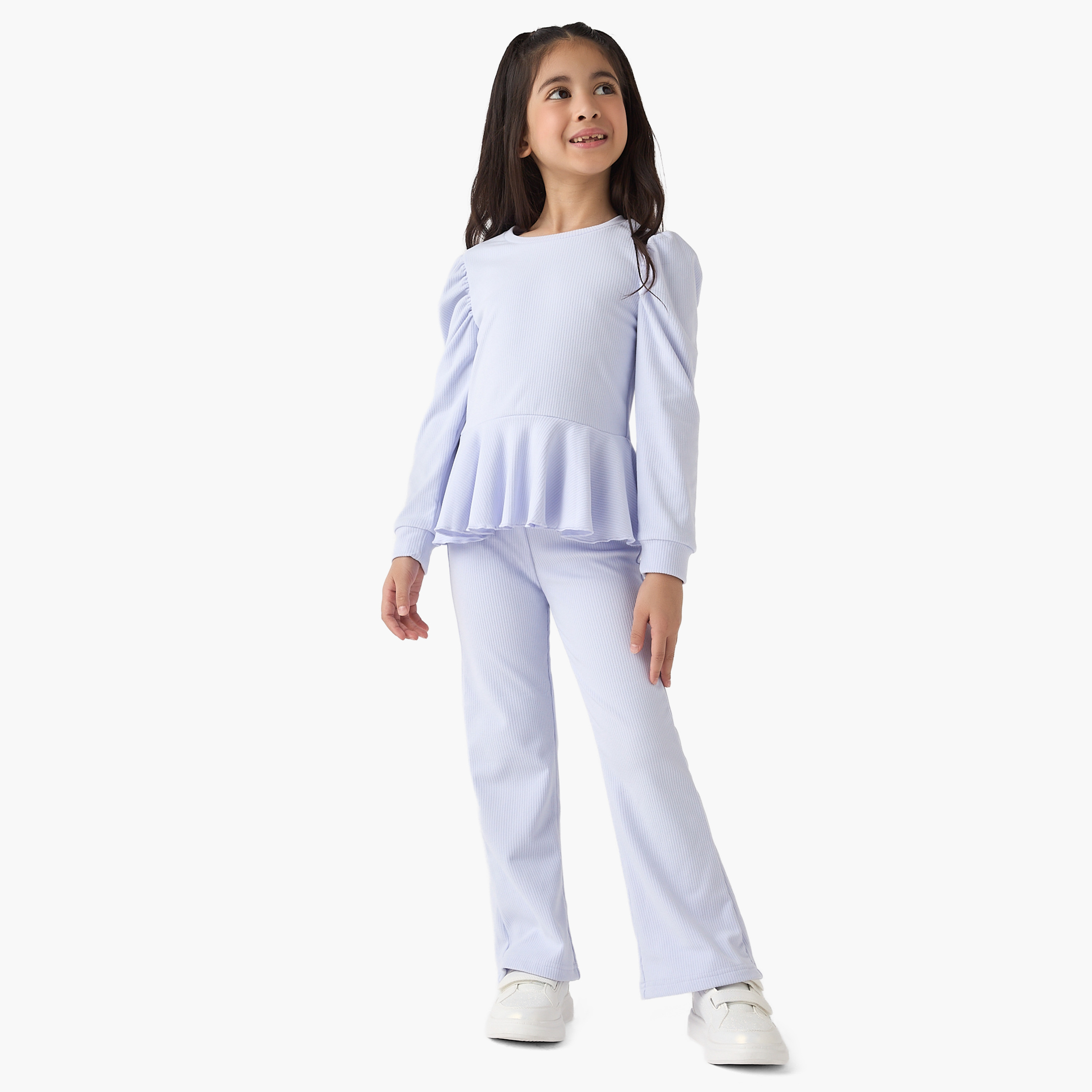 Juniors Ribbed Peplum Top and Pants Set-girls-clothing-winterwear-setsandcoords-image-1