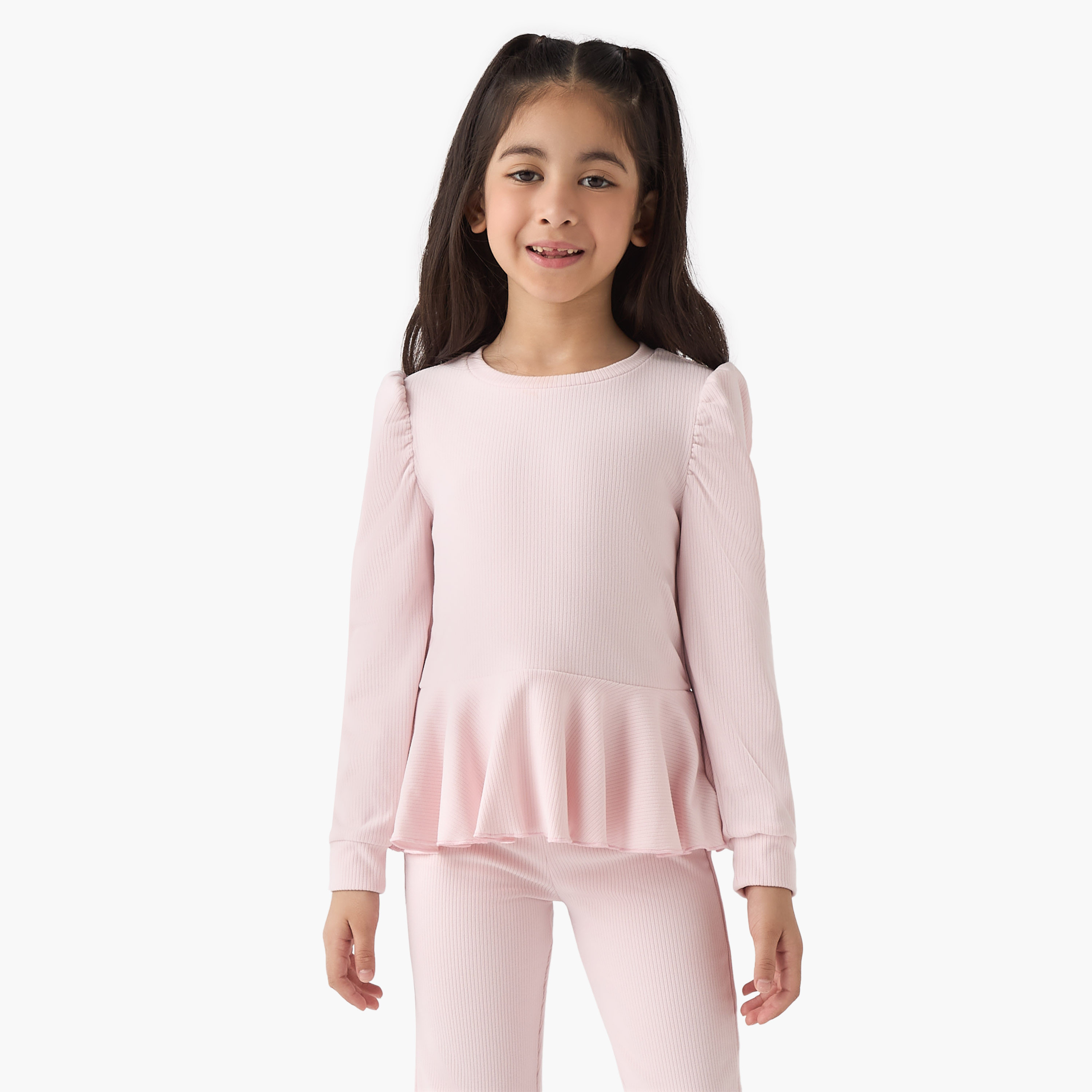 Juniors Ribbed Peplum Top and Pants Set-girls-clothing-setsandcoords-image-1