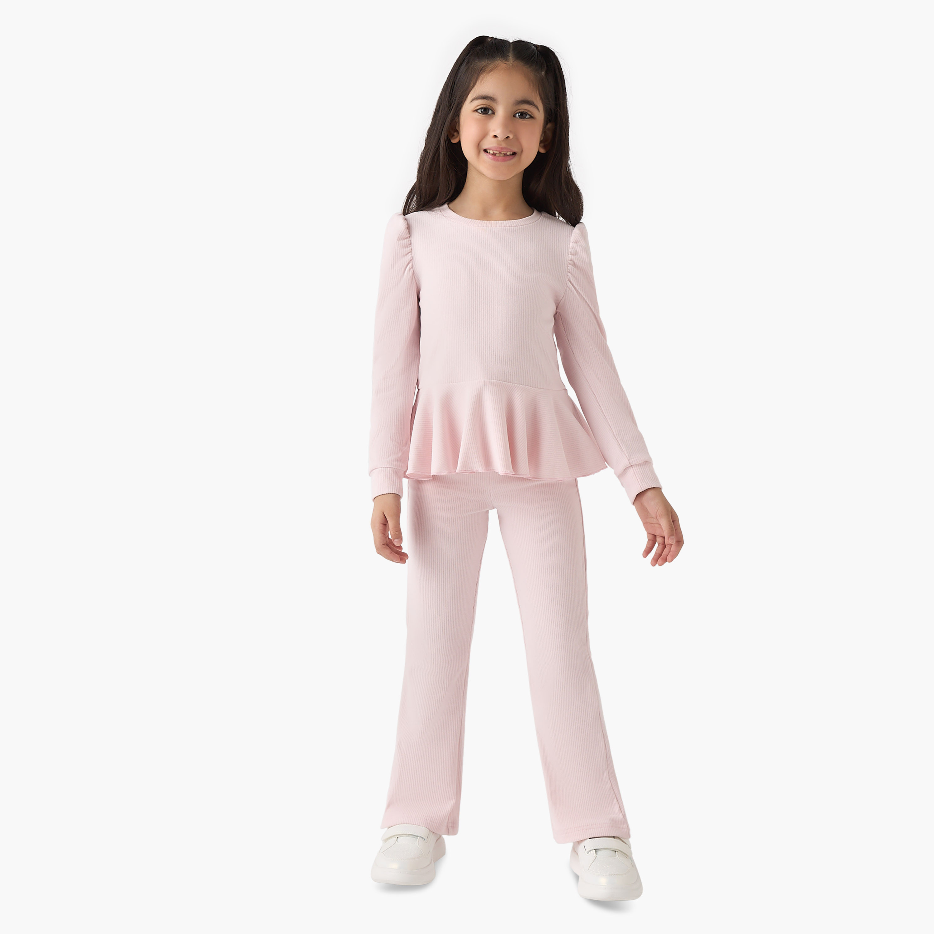 Juniors Ribbed Peplum Top and Pants Set-girls-clothing-setsandcoords-image-2