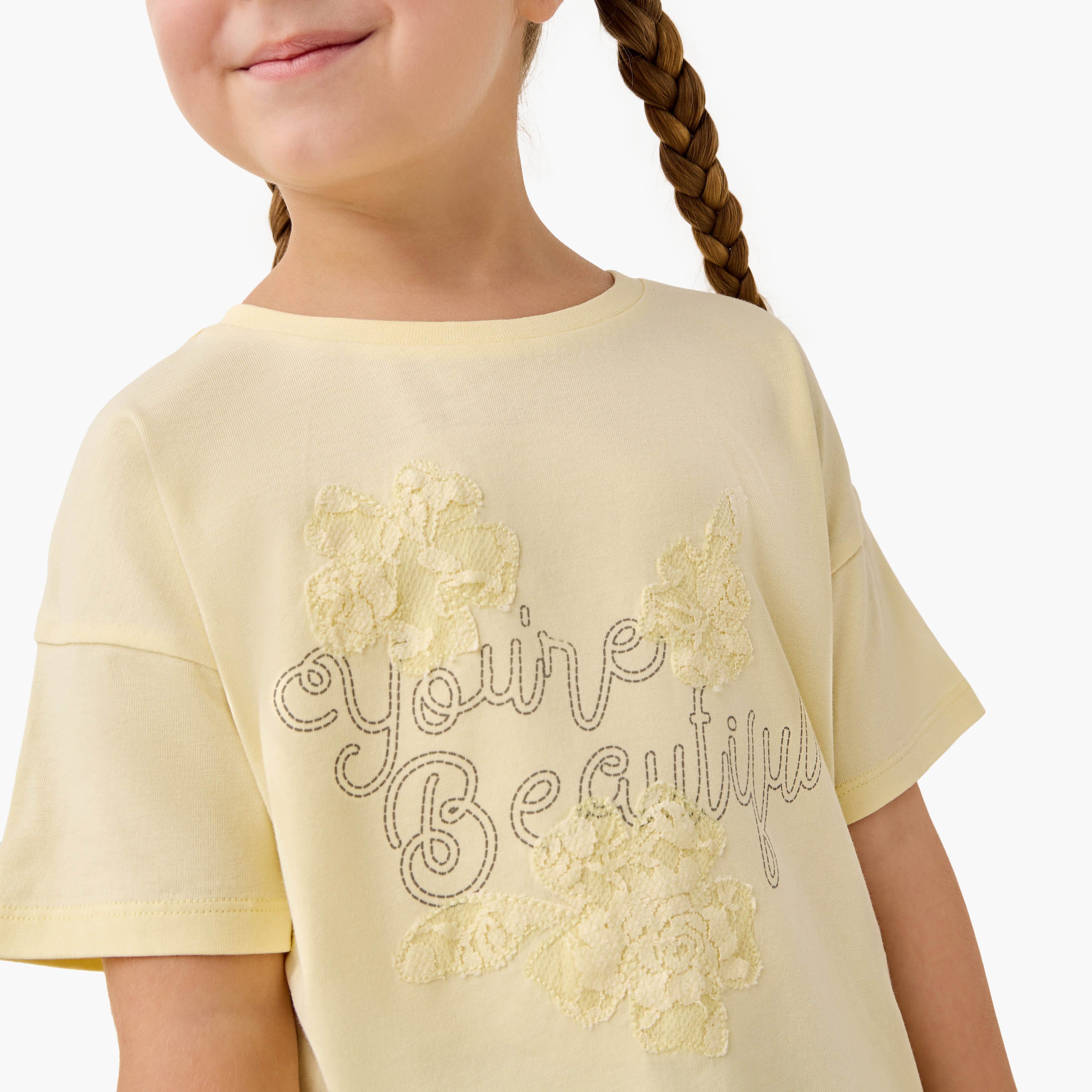 Juniors Lace Detail T-shirt with Crew Neck-girls-clothing-tshirts-image-4