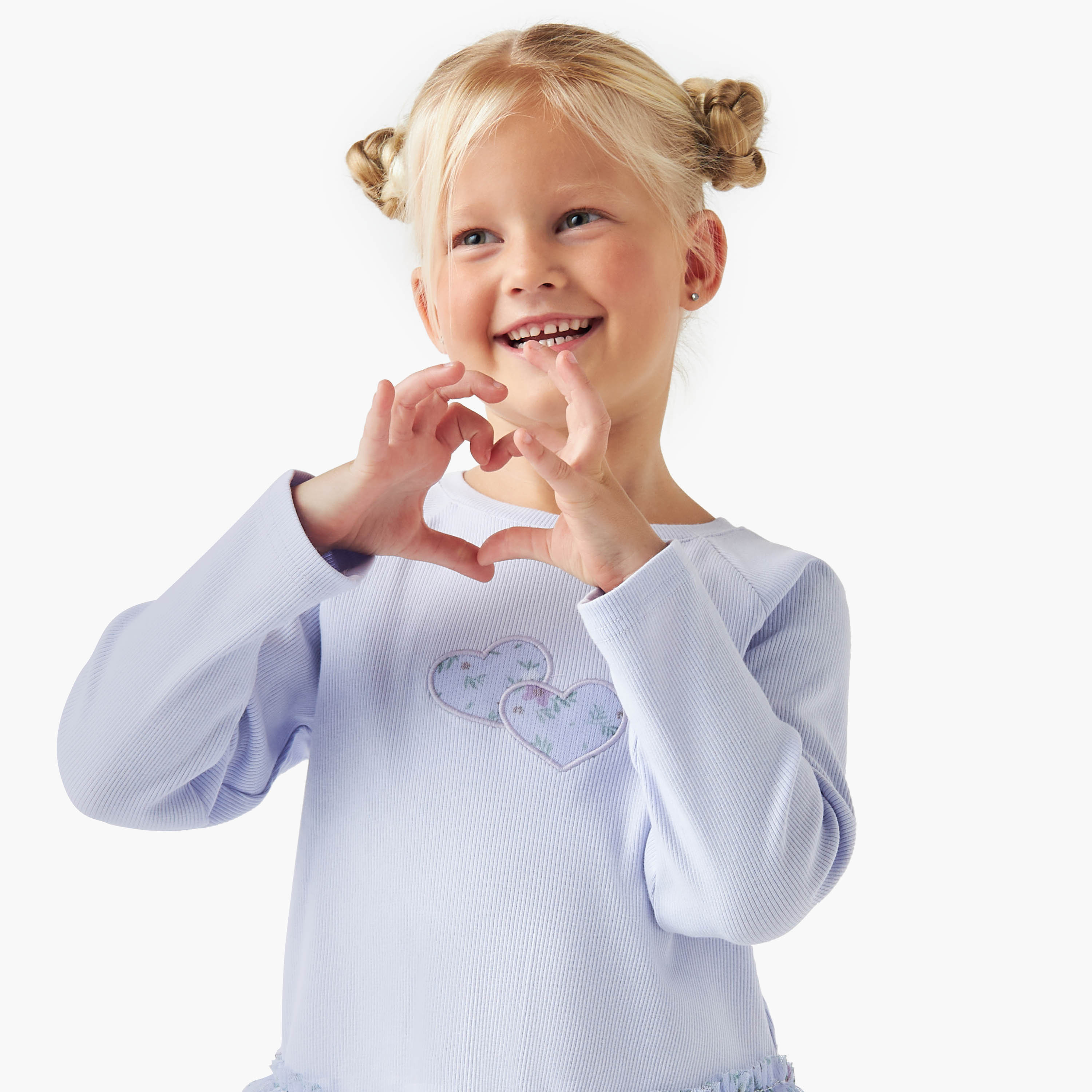 Juniors Heart Applique Top with Ruffles and Long Sleeves-girls-clothing-tshirts-image-4