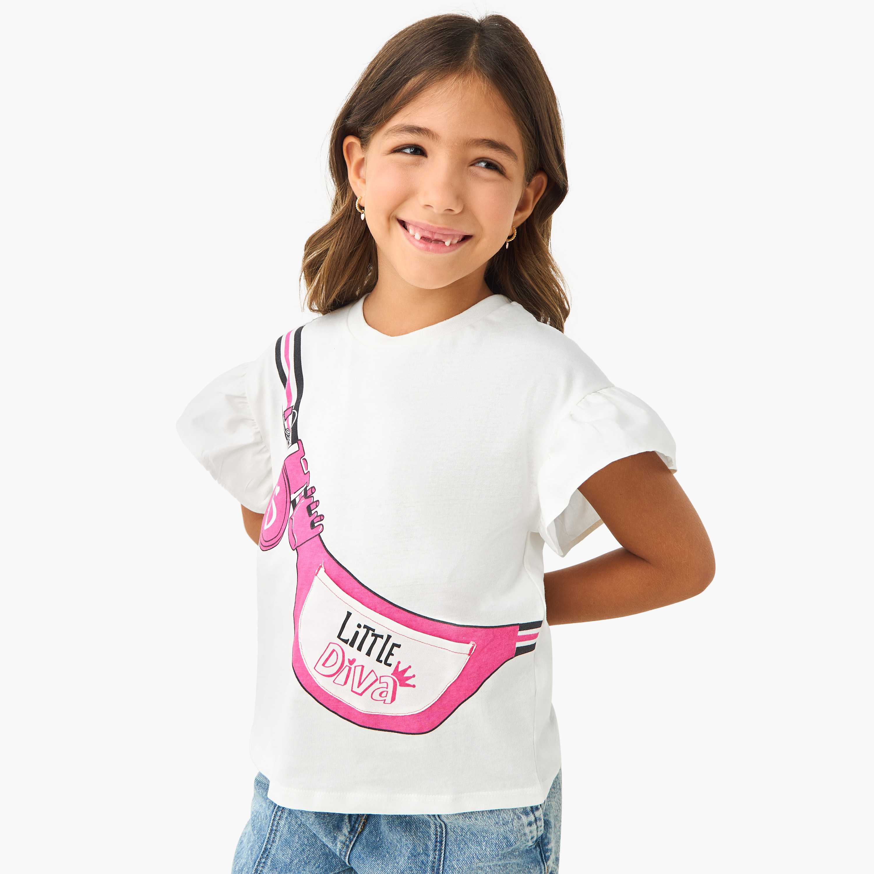Juniors Printed T-shirt with Extended Sleeves-girls-clothing-tshirts-image-1