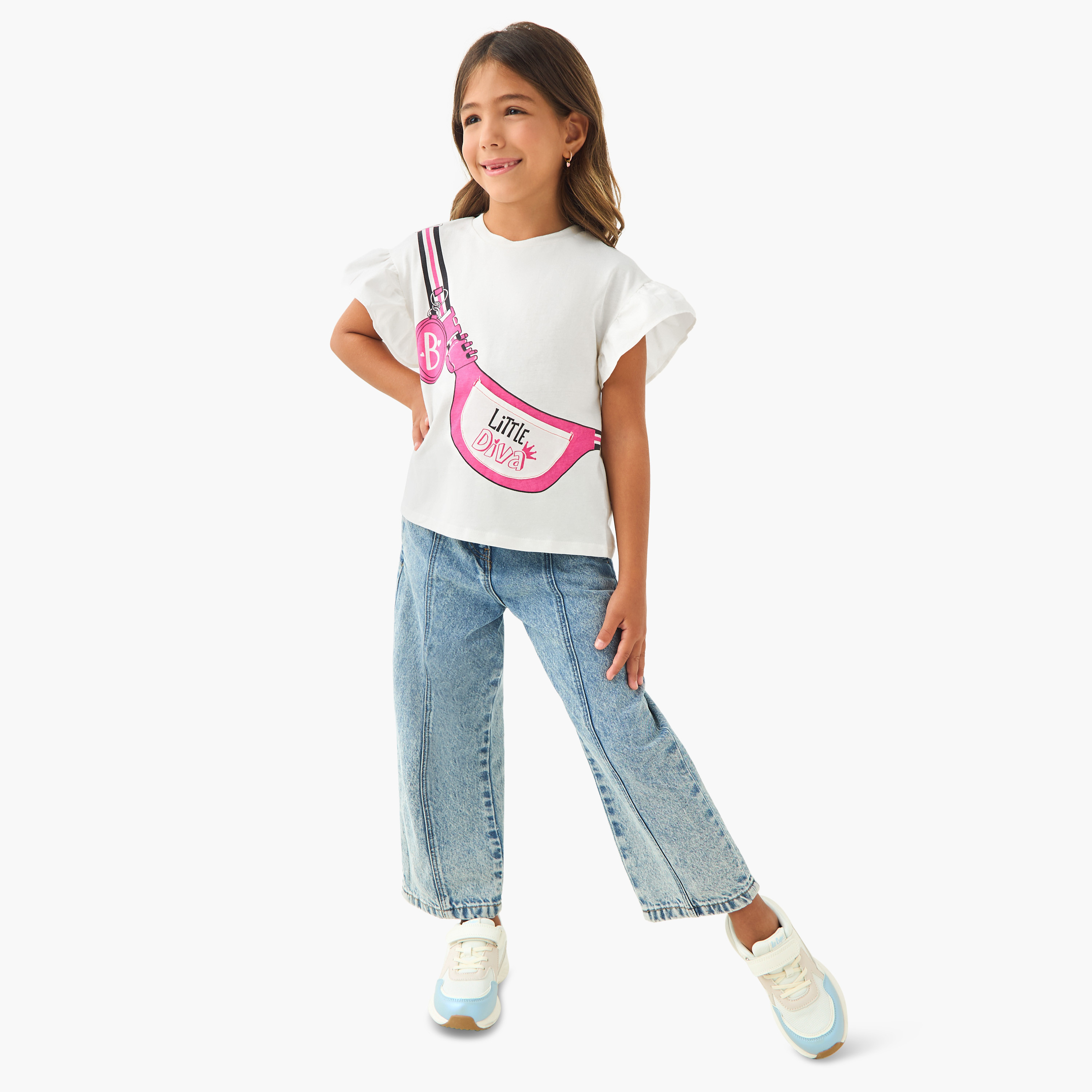 Juniors Printed T-shirt with Extended Sleeves-girls-clothing-tshirts-image-2