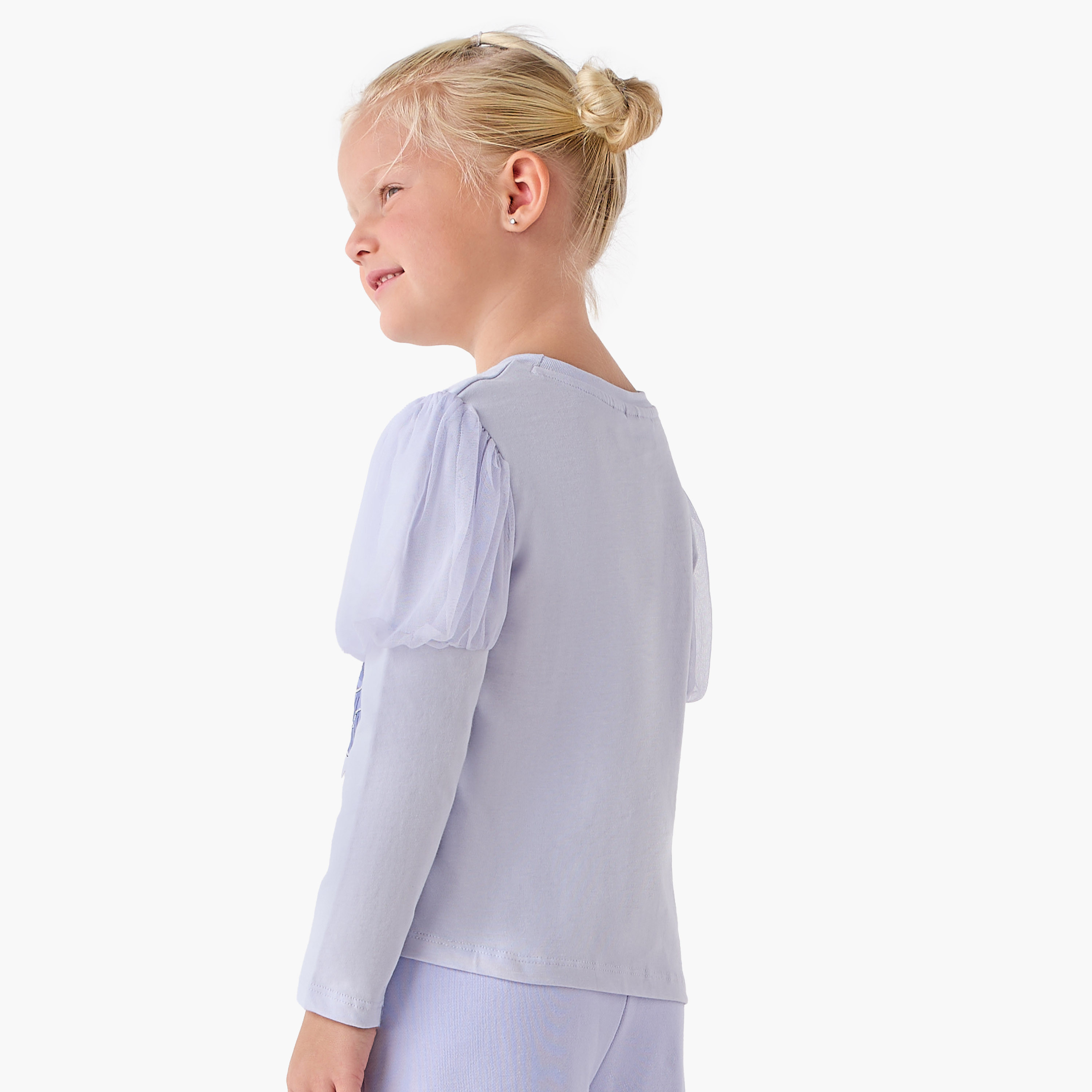 Juniors Girls Crew Neck T-shirt with Graphic Print - Cotton - Long Puff Sleeves-girls-clothing-tshirts-image-3