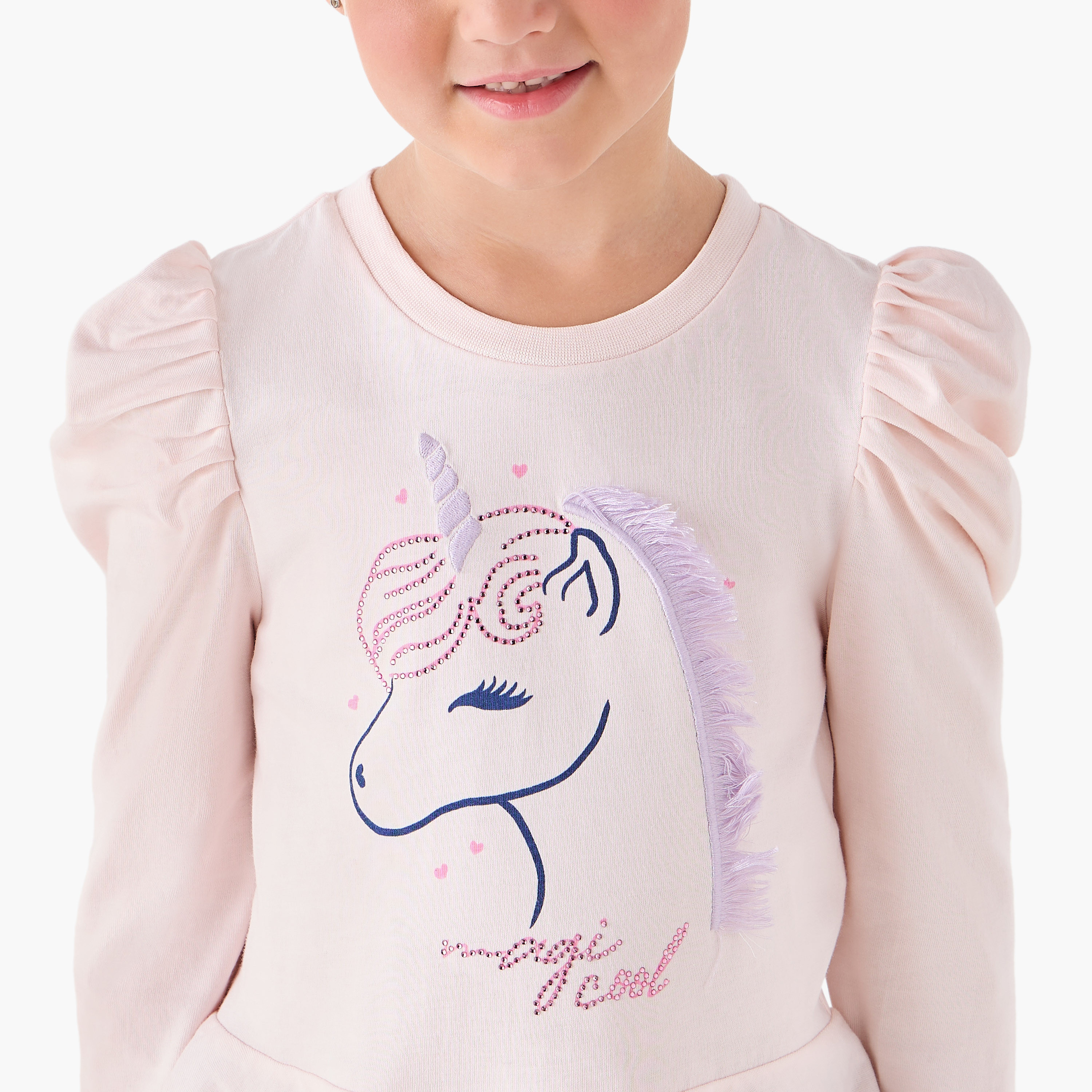 Juniors Girls Crew Neck T-shirt with Unicorn Print - Cotton - Long Sleeves-girls-clothing-tshirts-image-4